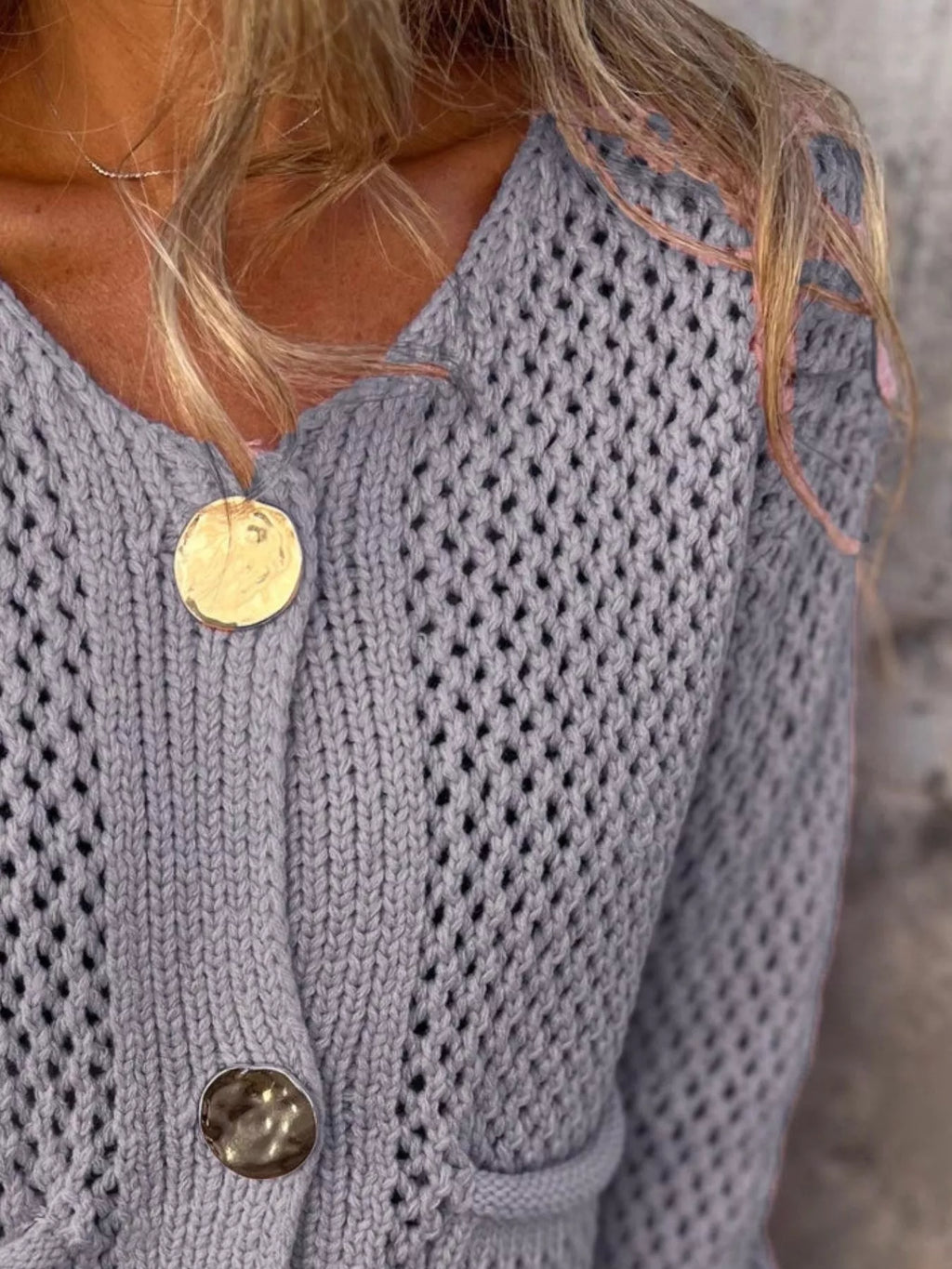 Crochet Button Up Long Sleeve Cardigan