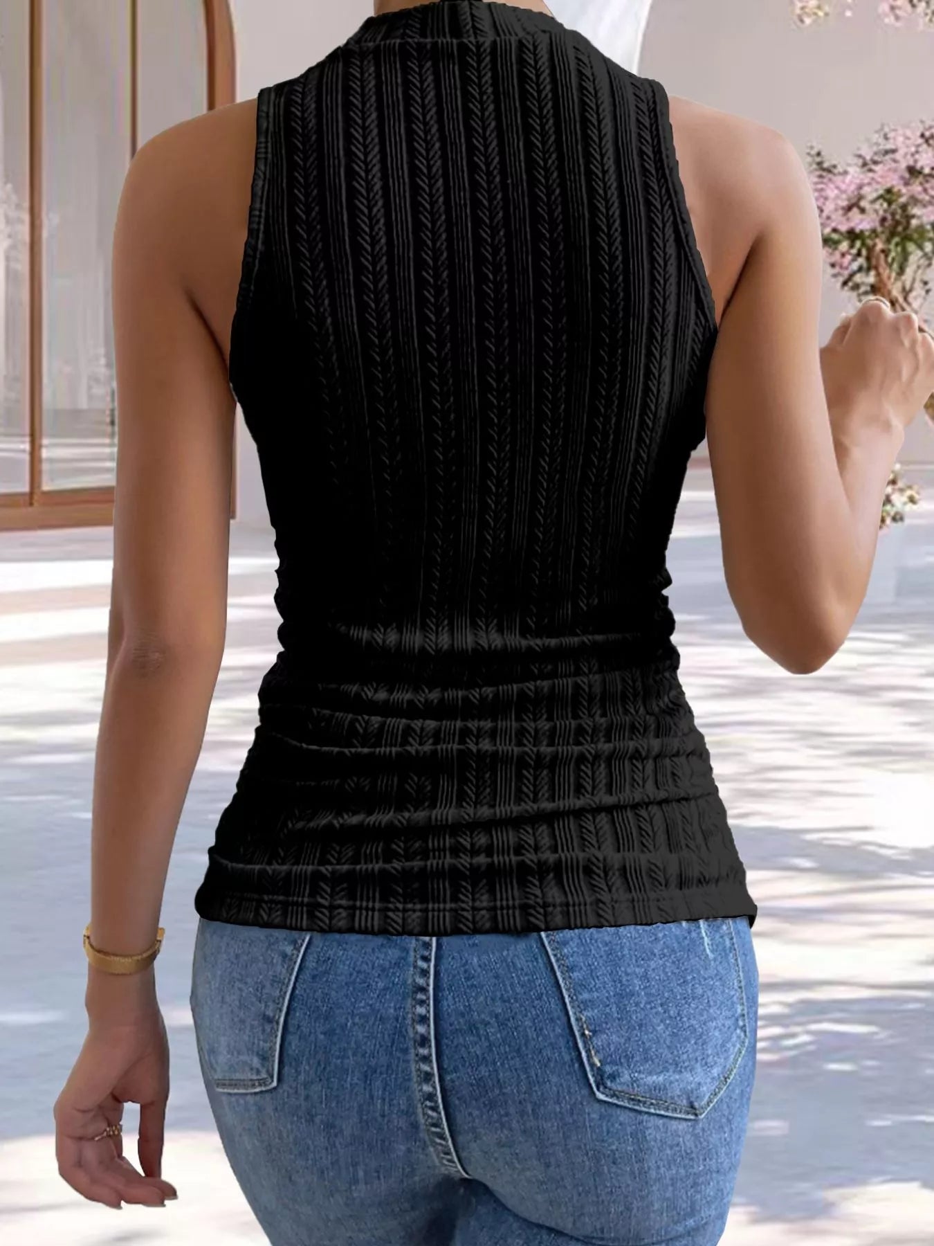 Texture Knit Mock Neck Tank