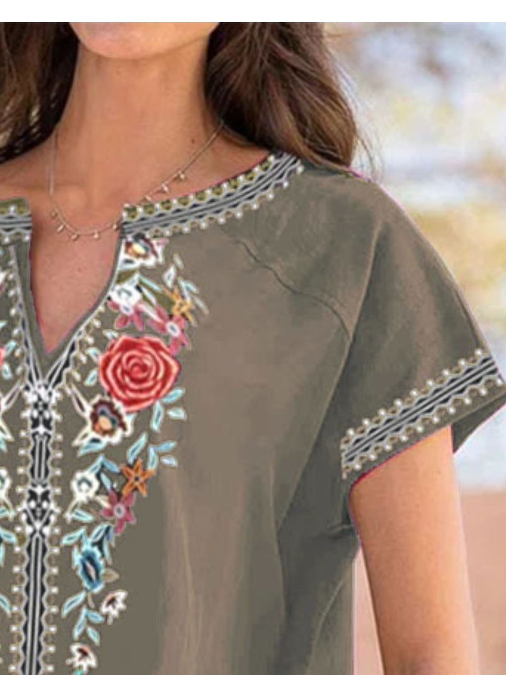Full Size Floral Notched Short Sleeve Blouse Plus Size