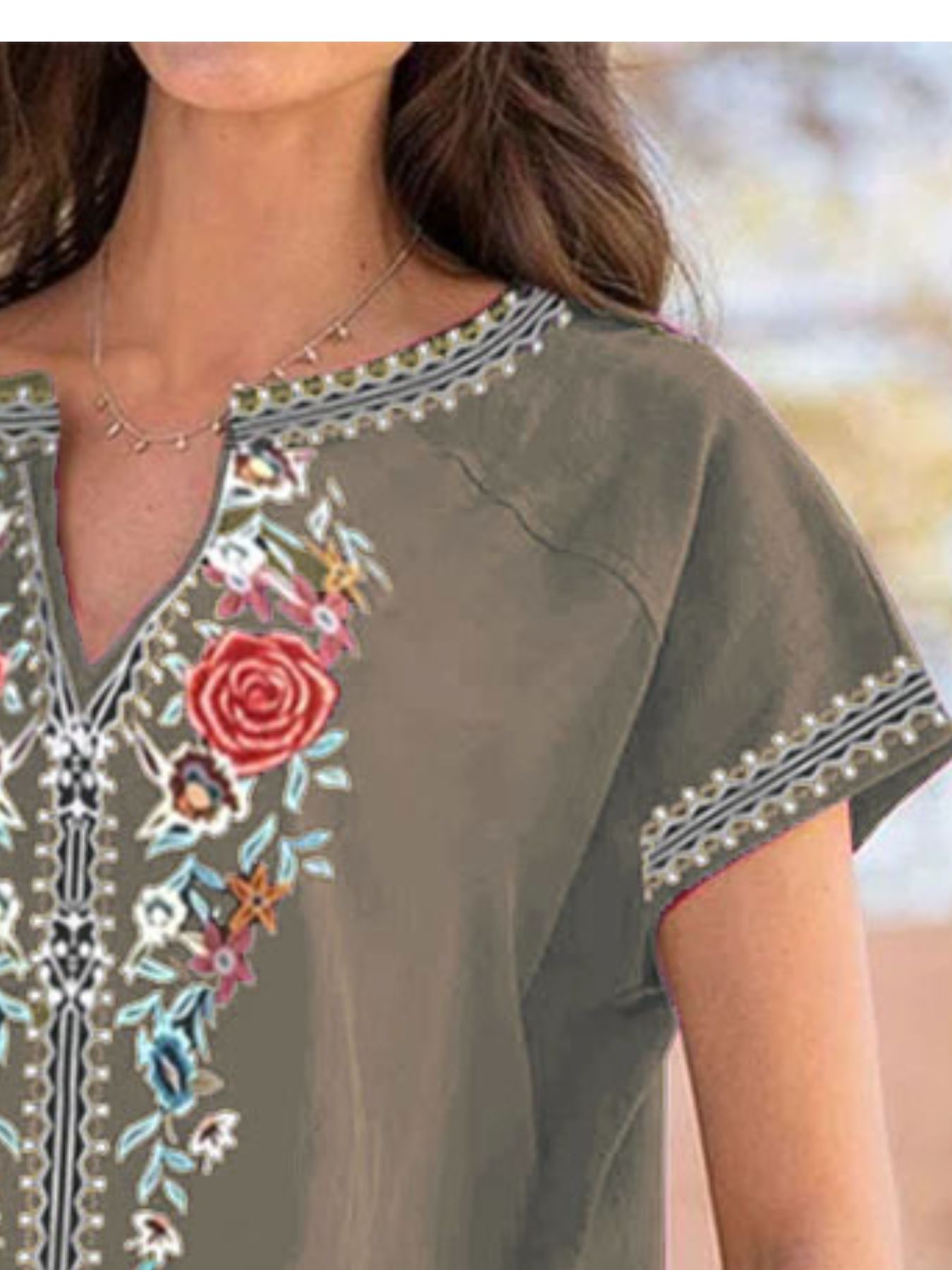 Full Size Floral Notched Short Sleeve Blouse Plus Size