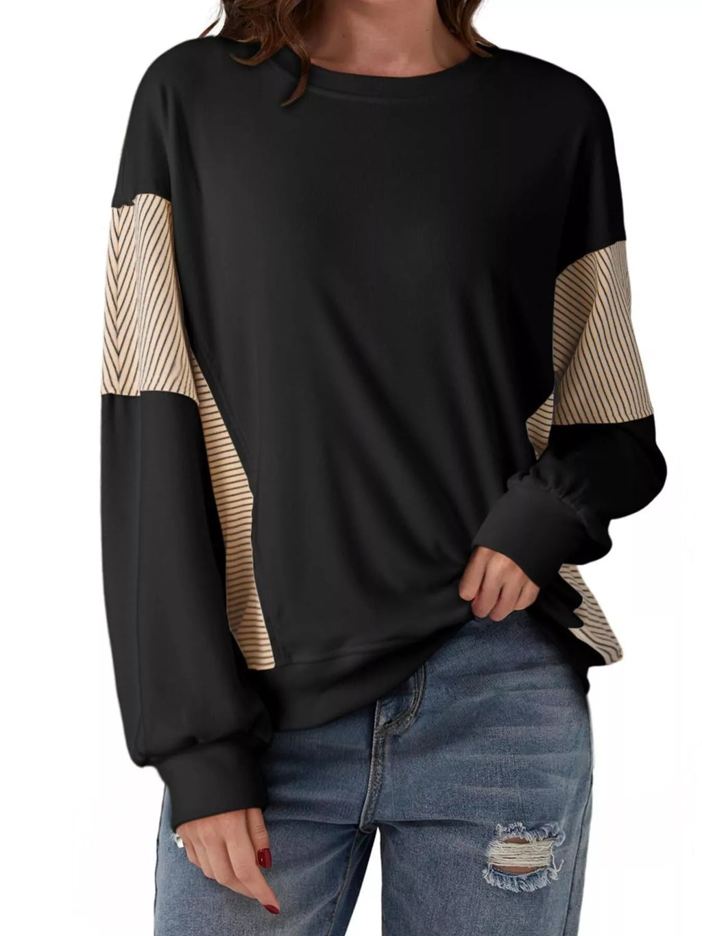 Striped Round Neck Long Sleeve Sweatshirt