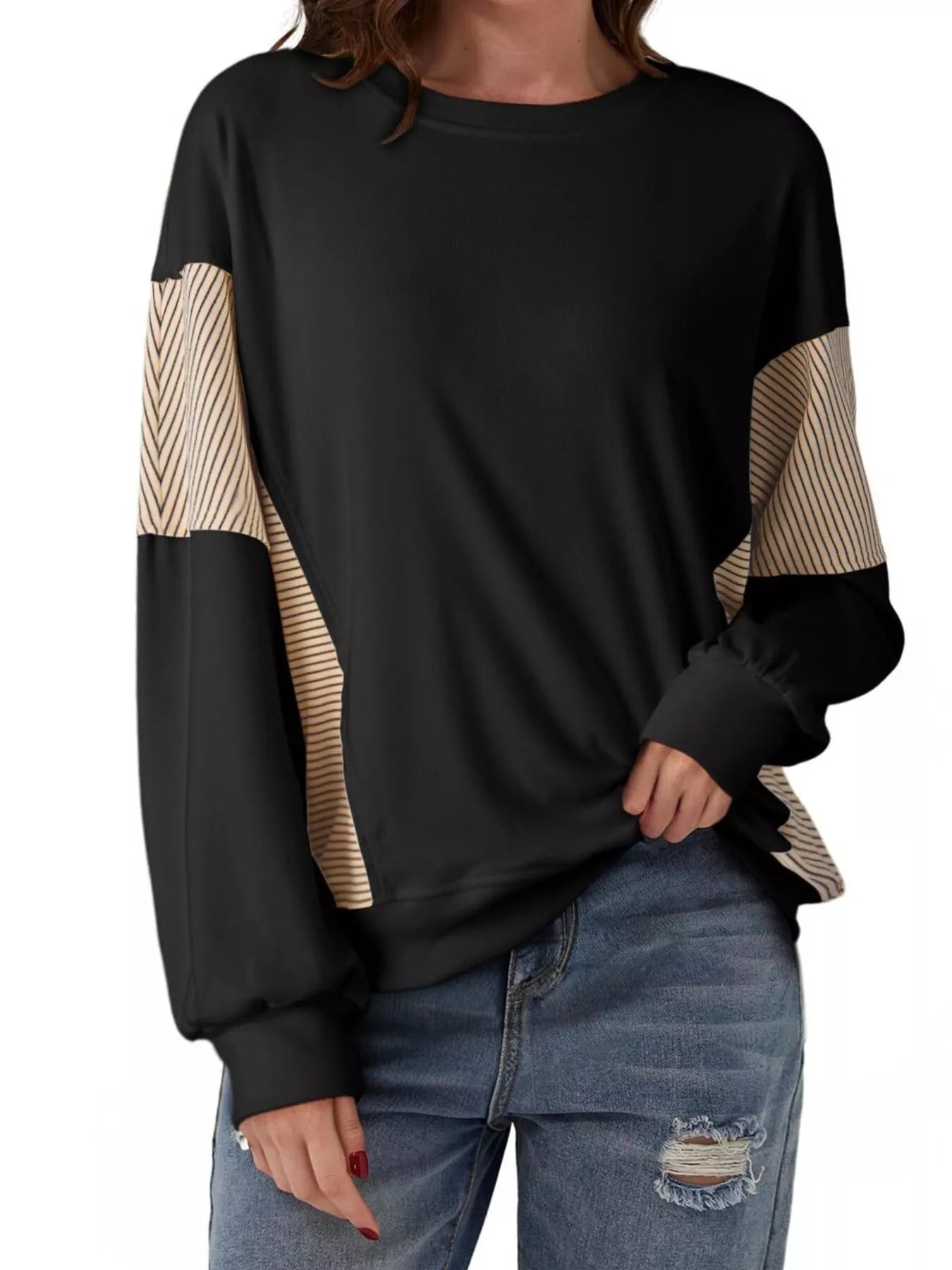 Striped Round Neck Long Sleeve Sweatshirt