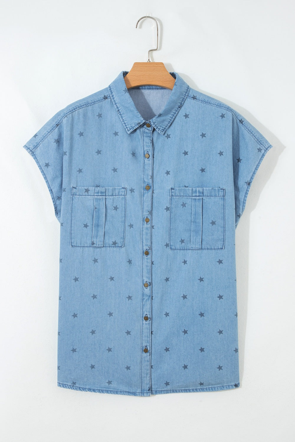 Double Chest Pocket Short Sleeve Denim Shirt