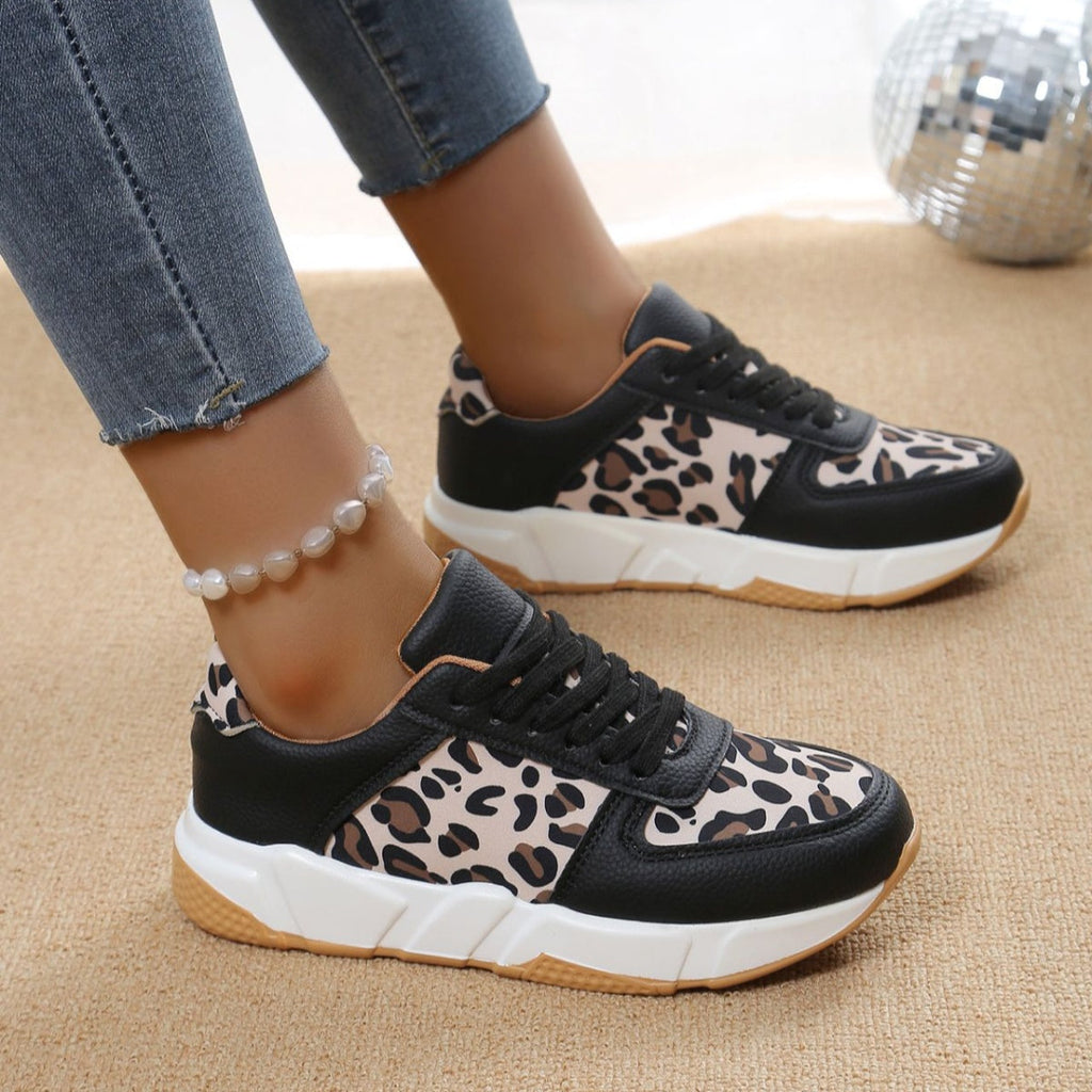 Leopard Lace Up Sneakers