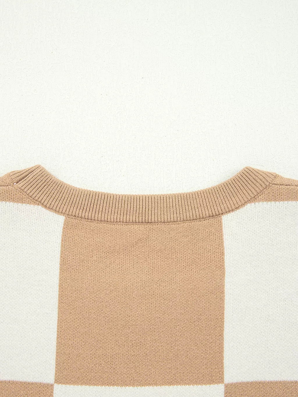 Checkered Pattern Loose Drop Shoulder Half Sleeve Sweater