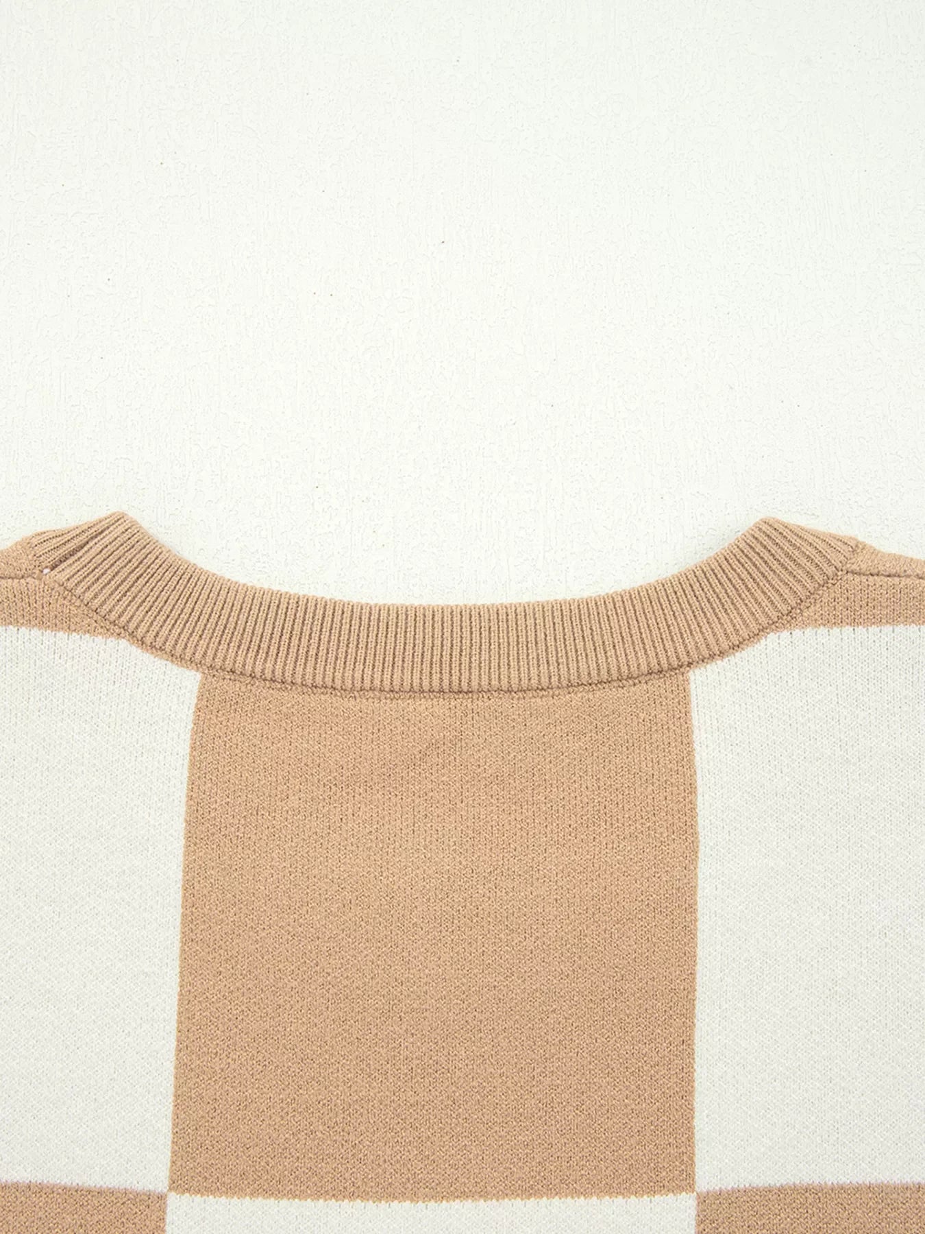 Checkered Pattern Loose Drop Shoulder Half Sleeve Sweater
