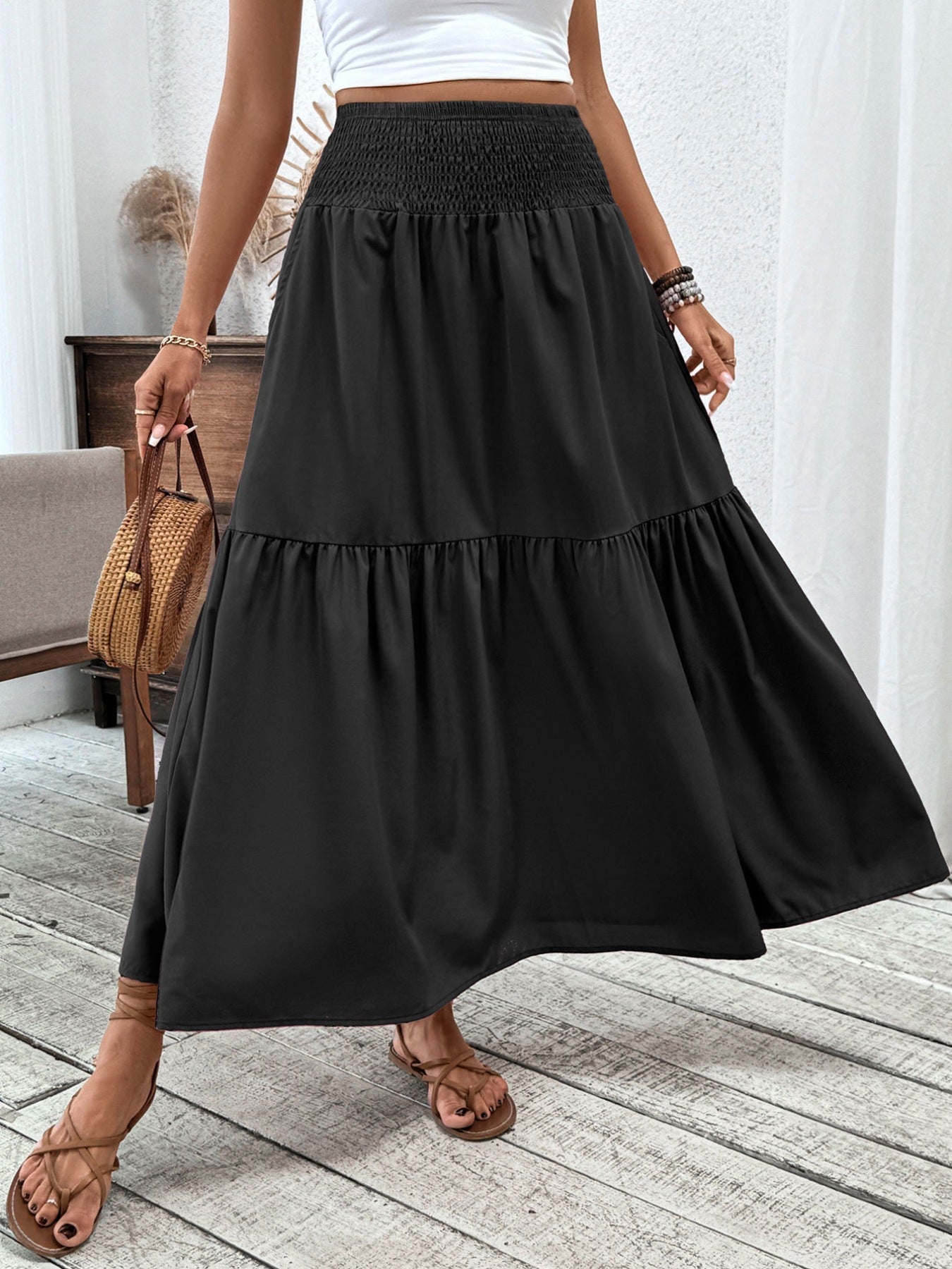 Smocked Waist Tiered Skirt