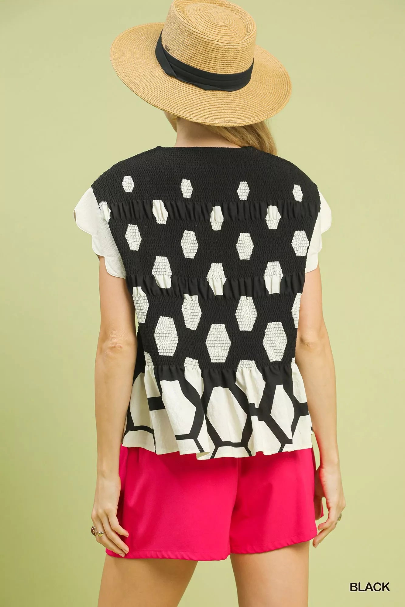 Umgee Hexagon Print Peplum Top