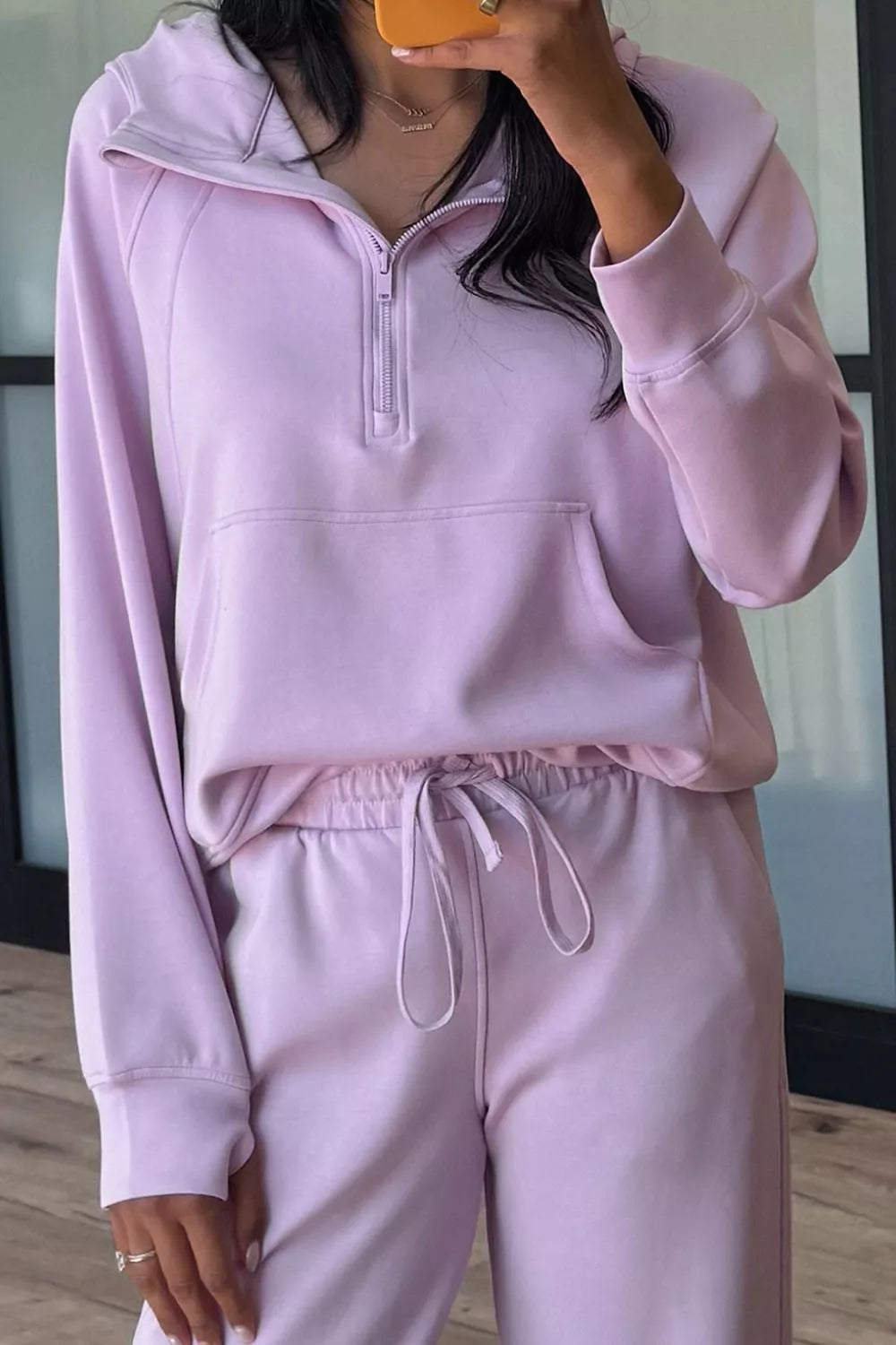 Half Sleeve Kangaroo Pocket Hoodie and Pants Set