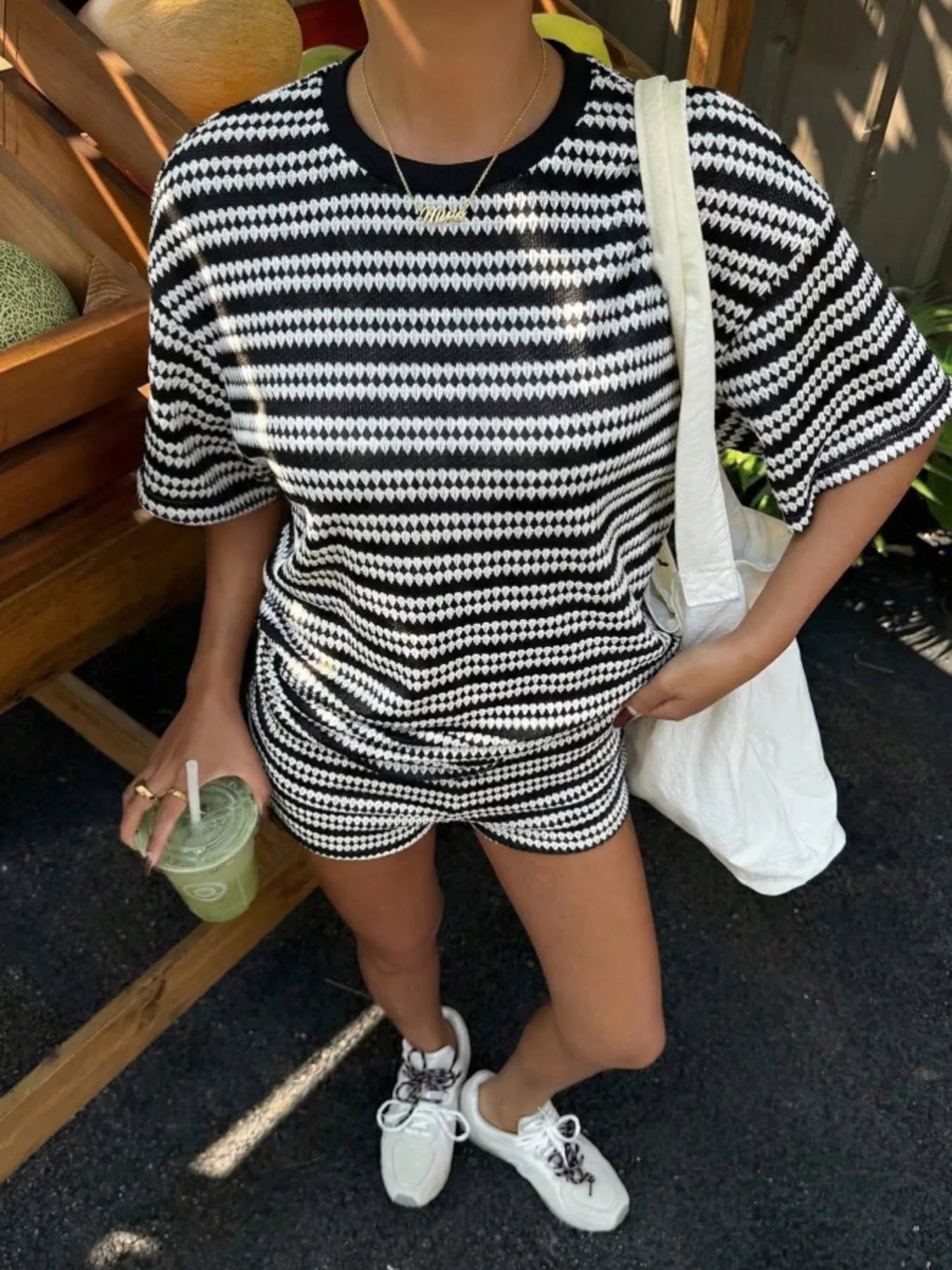 Striped Short Sleeve Top and Shorts Set