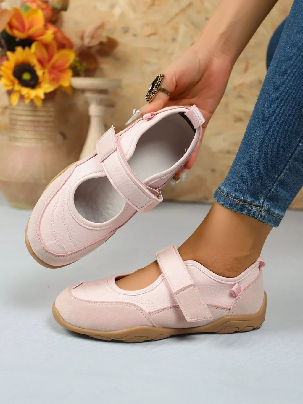 Round Toe Flats Velcro Strap Loafers