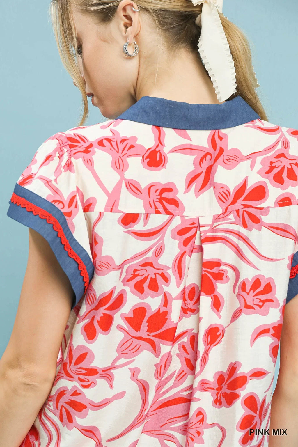 Umgee Floral Split Neck Top