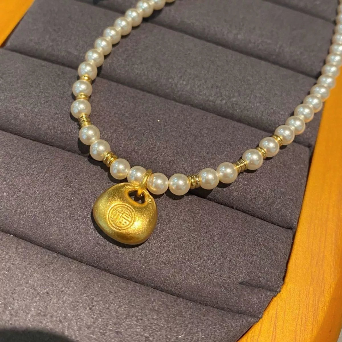 Pearl Necklace with Golden Pendant