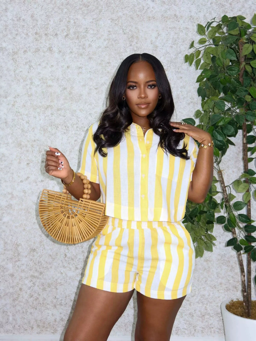 Striped Button Up Top and Shorts Set