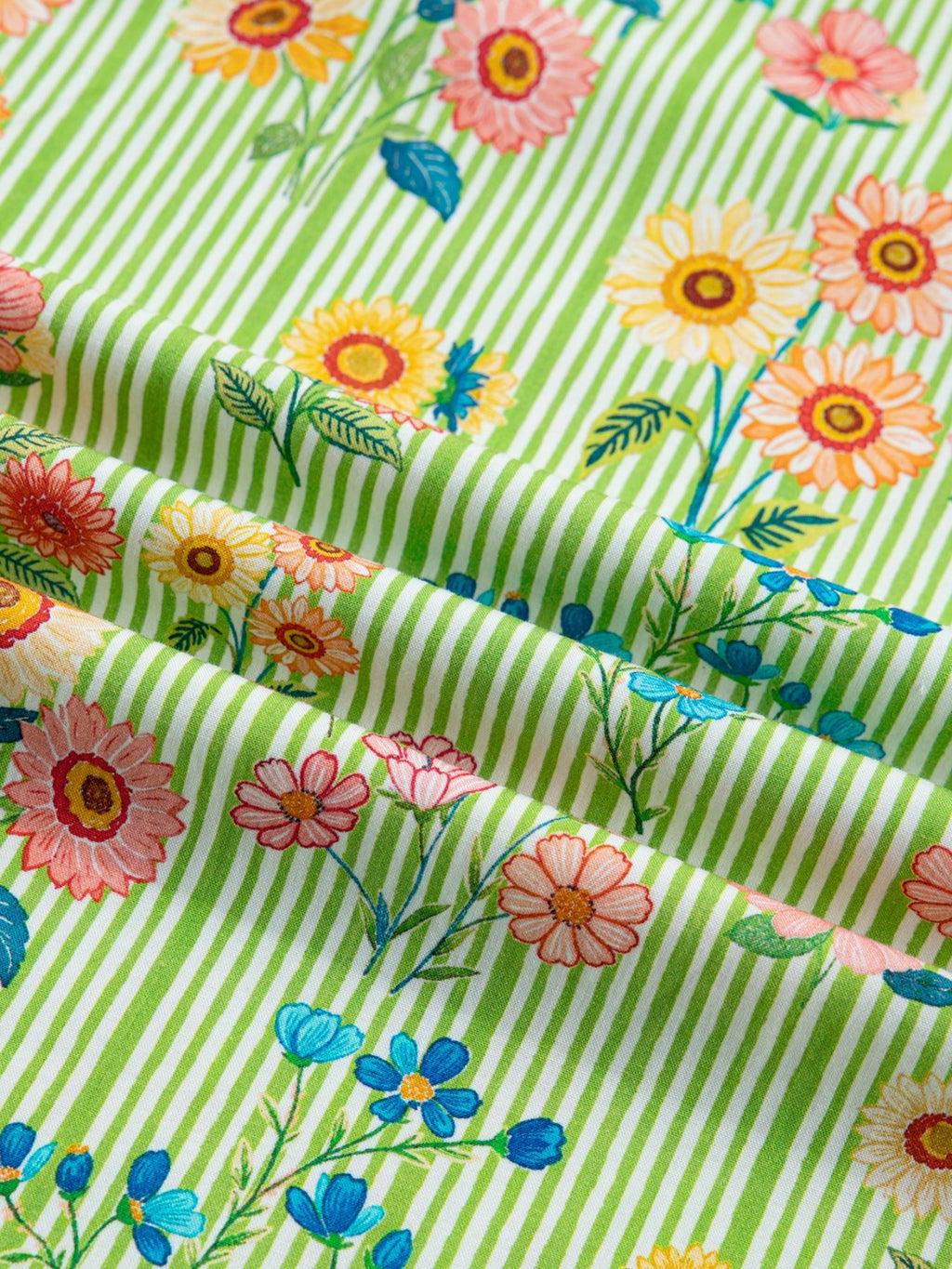 Stripe Floral Printed Scalloped Detail Ruffle Short Sleeve Blouse