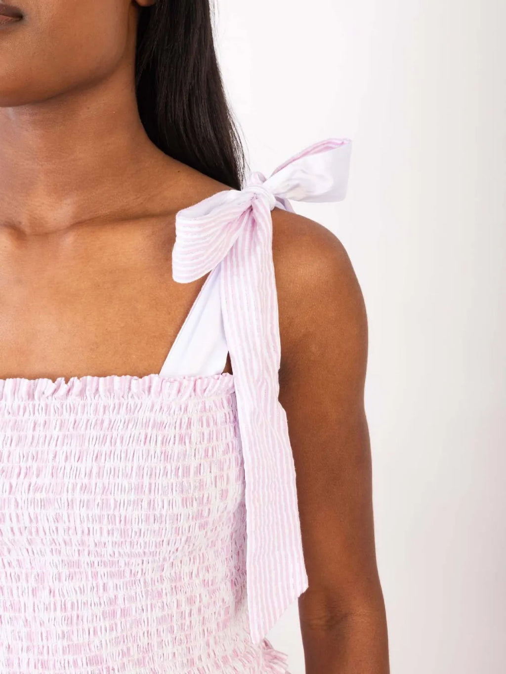Smocked Tie Shoulder Top and Mini Skirt Set