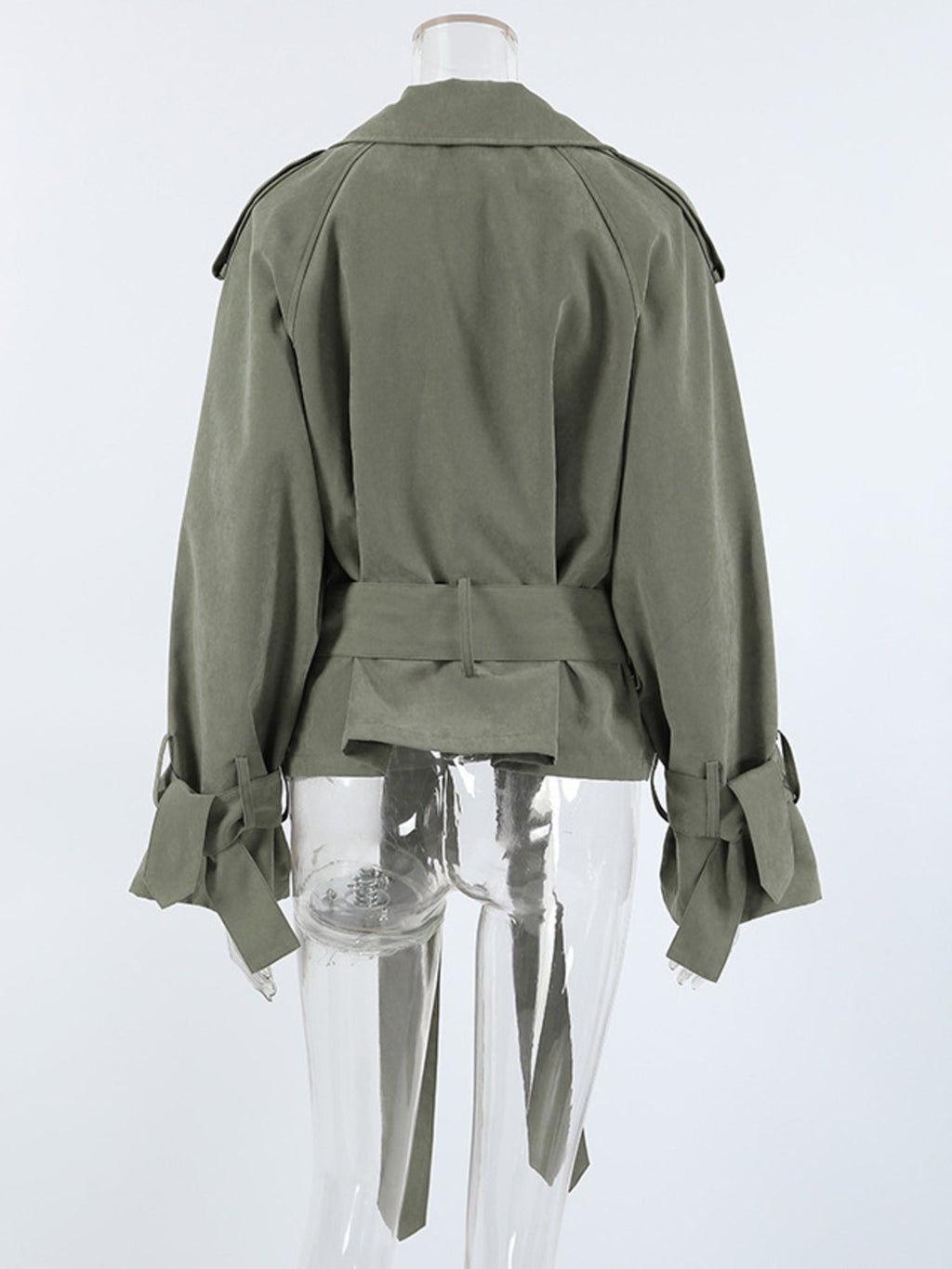 Lapel Collar Tie Waist Trench Jacket