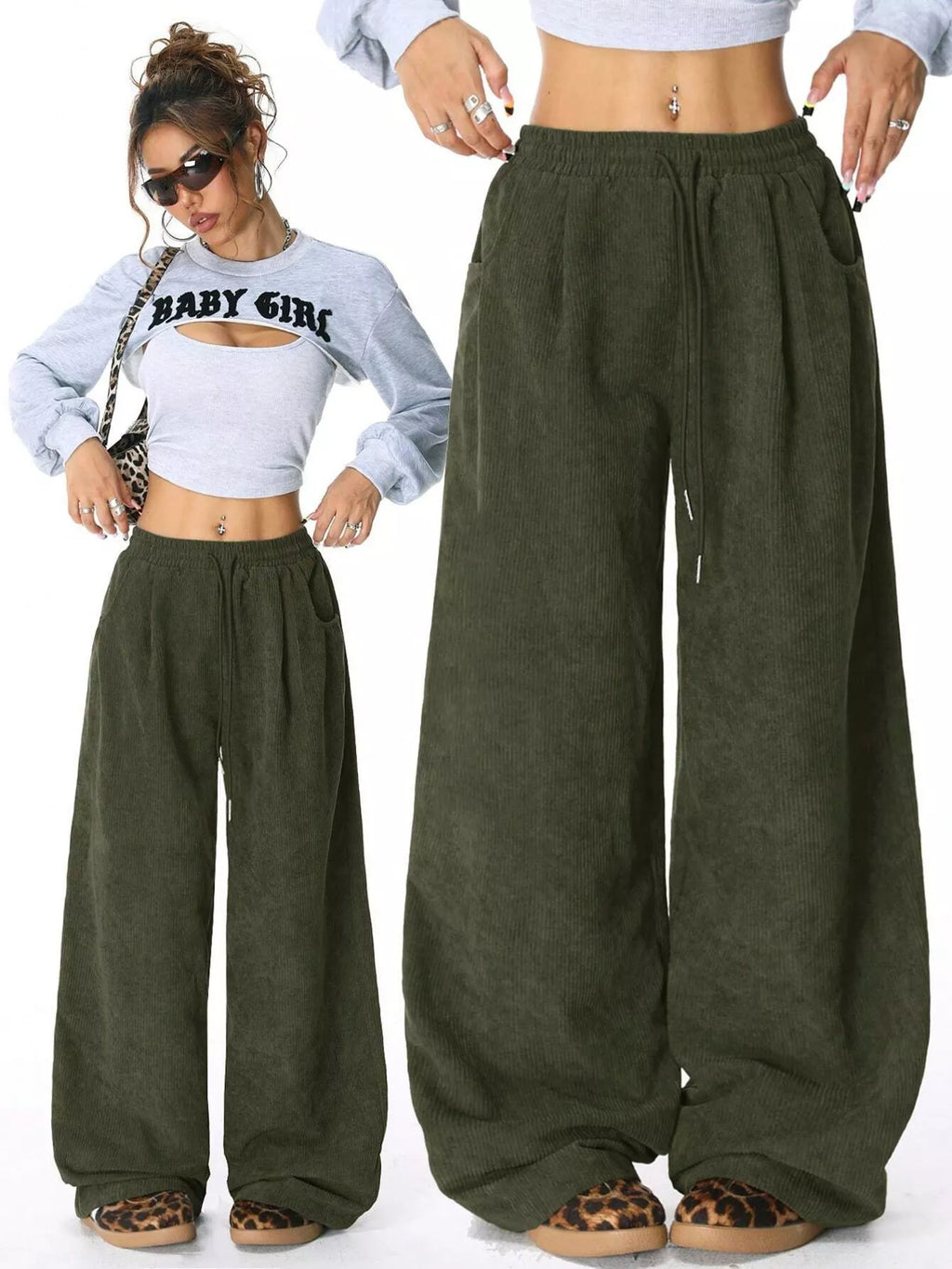 Casual Corduroy Wide Leg Pants