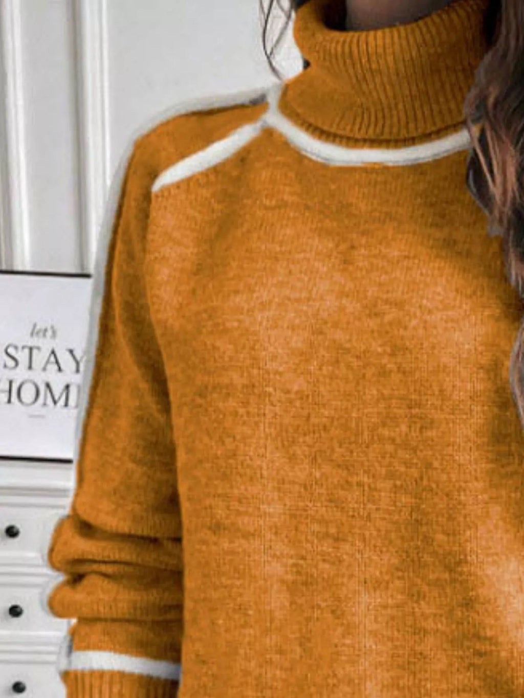 Full Size Turtleneck Contrast Trim Sweater Plus Size