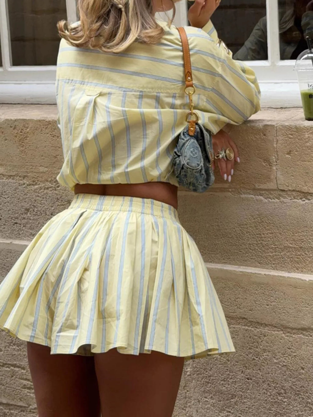 Striped Button Up Shirt and Shorts Set