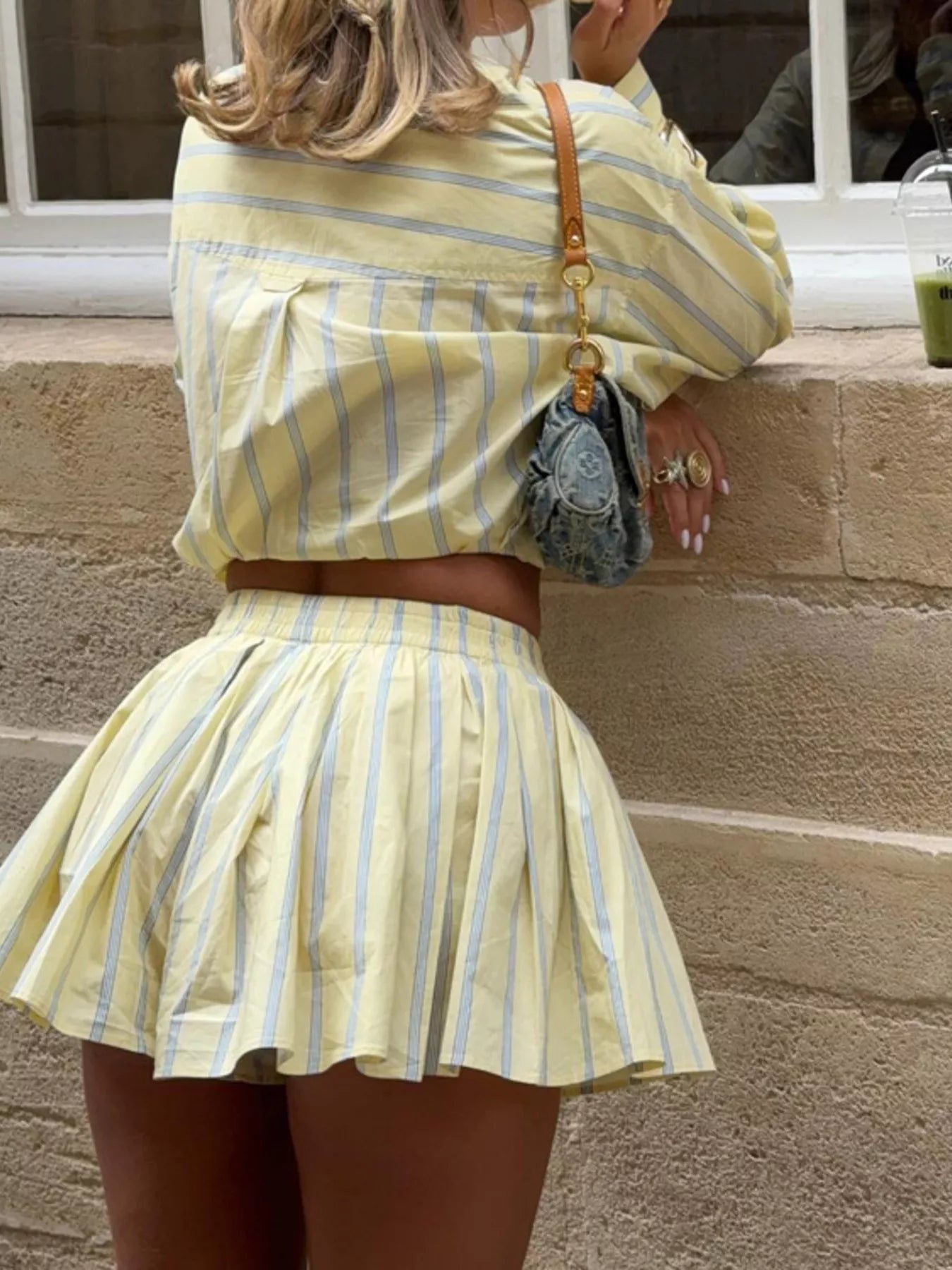 Striped Button Up Shirt and Shorts Set