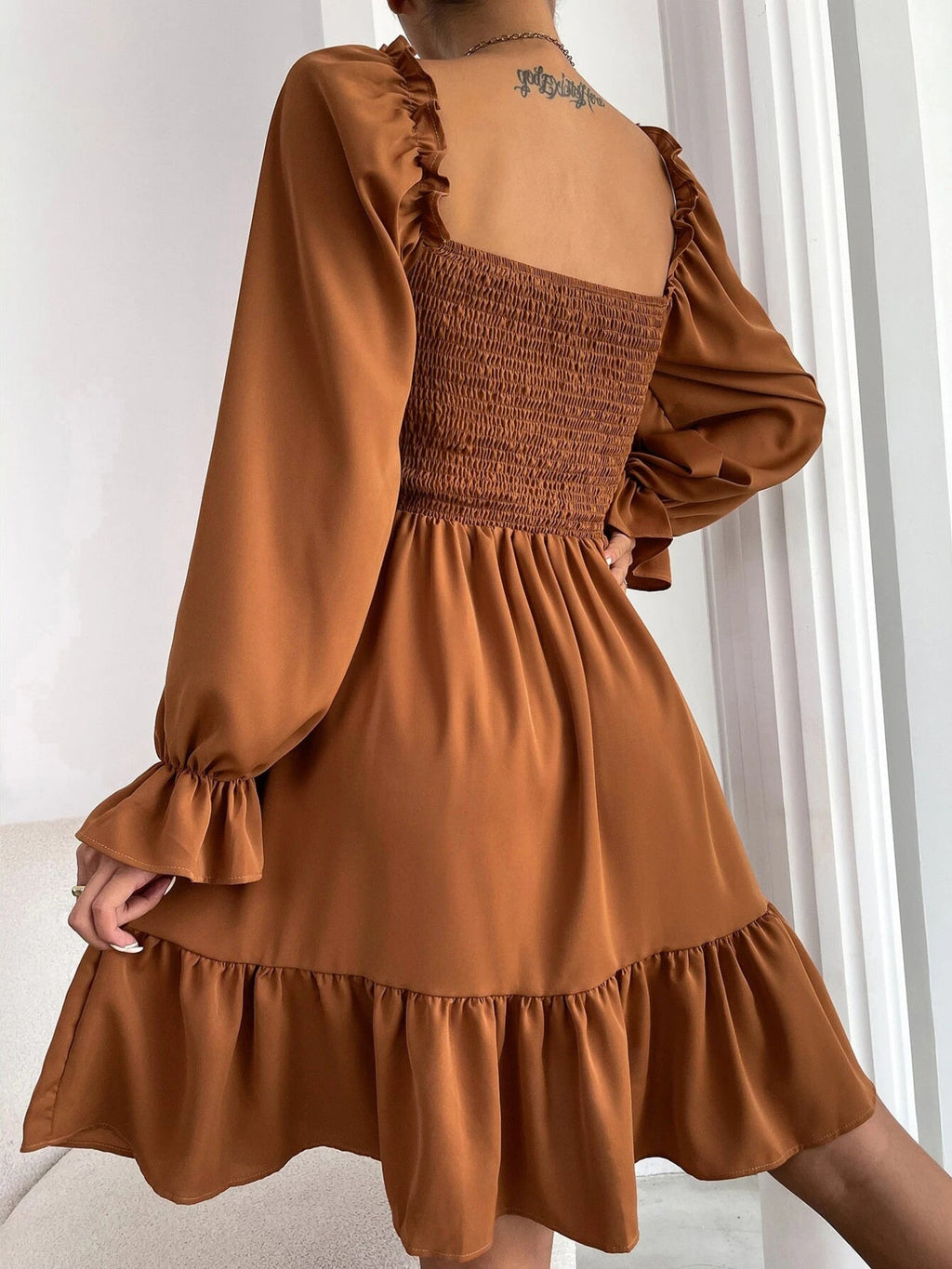 Smocked Flounce Sleeve Mini Dress
