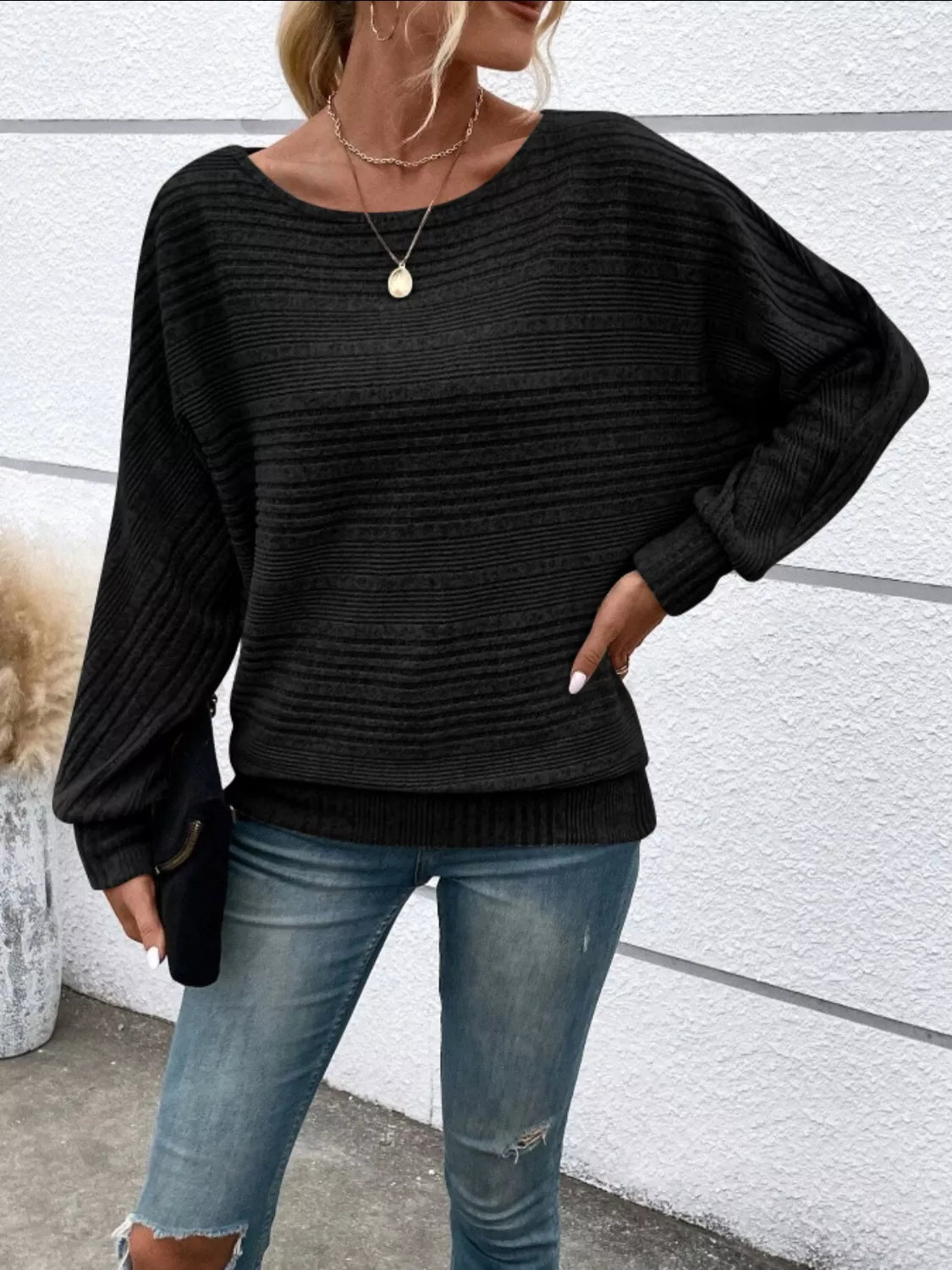 Relaxed Fit Ribbed Knit T-Shirt