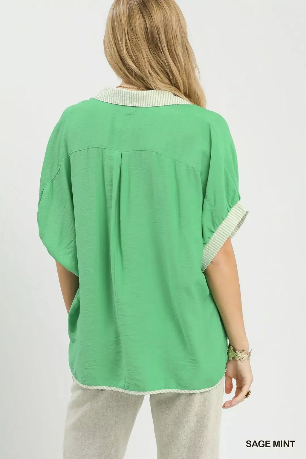 Umgee Oversized Contrast Stripe Trim Top