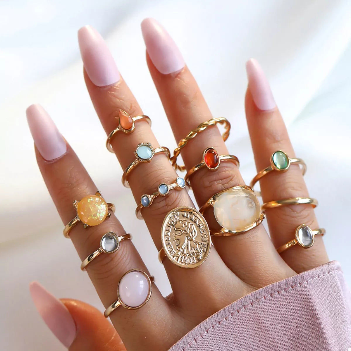 13 Piece 18K Gold-Plated Minimalist Ring Set