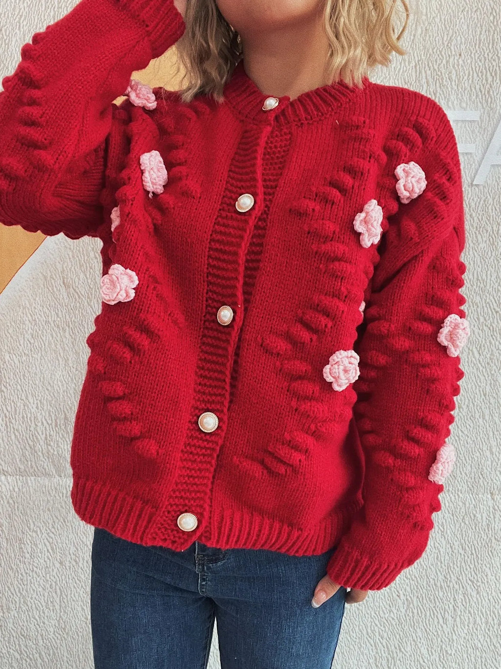Flower Button Up Long Sleeve Cardigan
