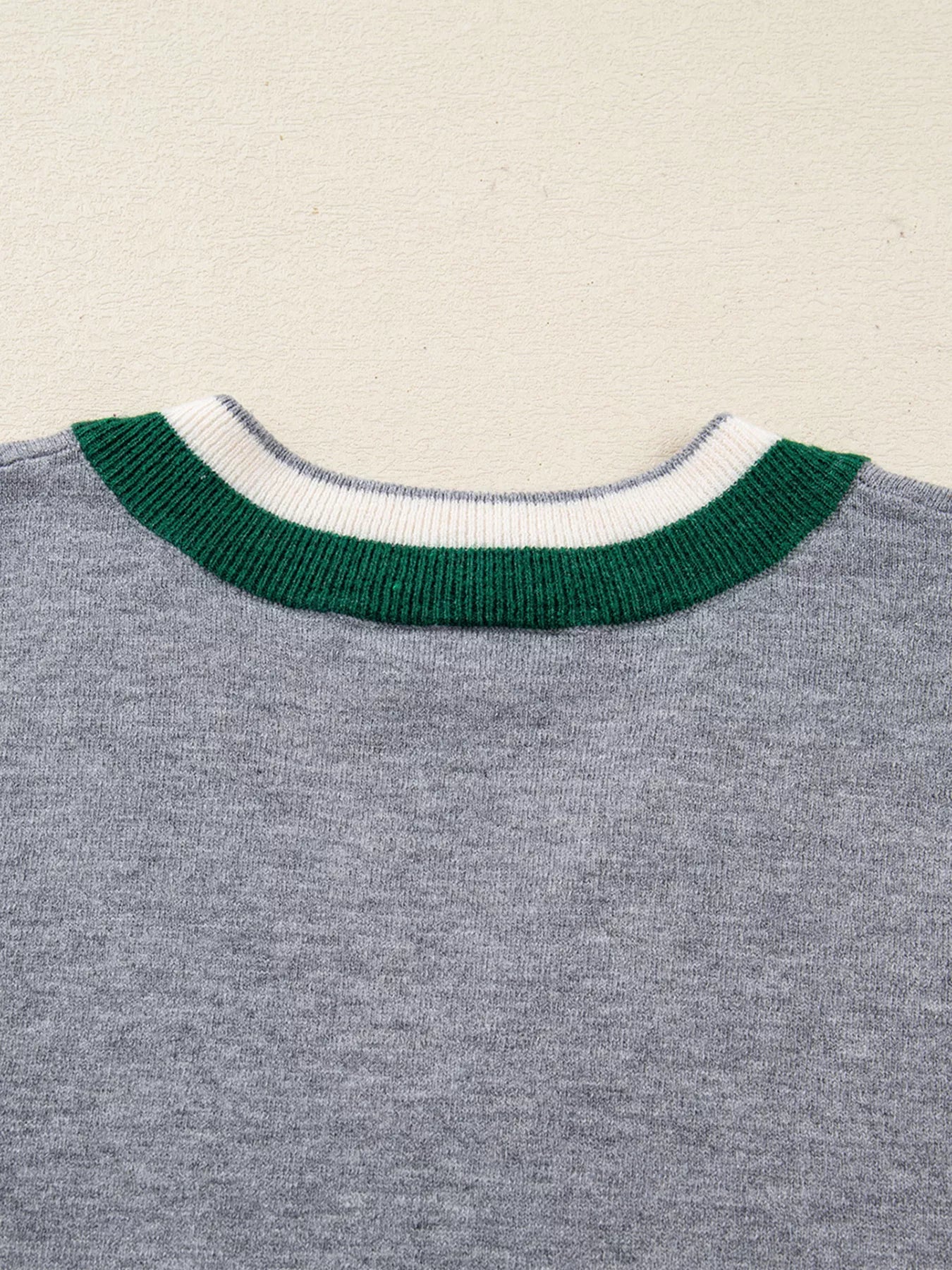 Contrast Striped Trim V Neck Varsity Sweater