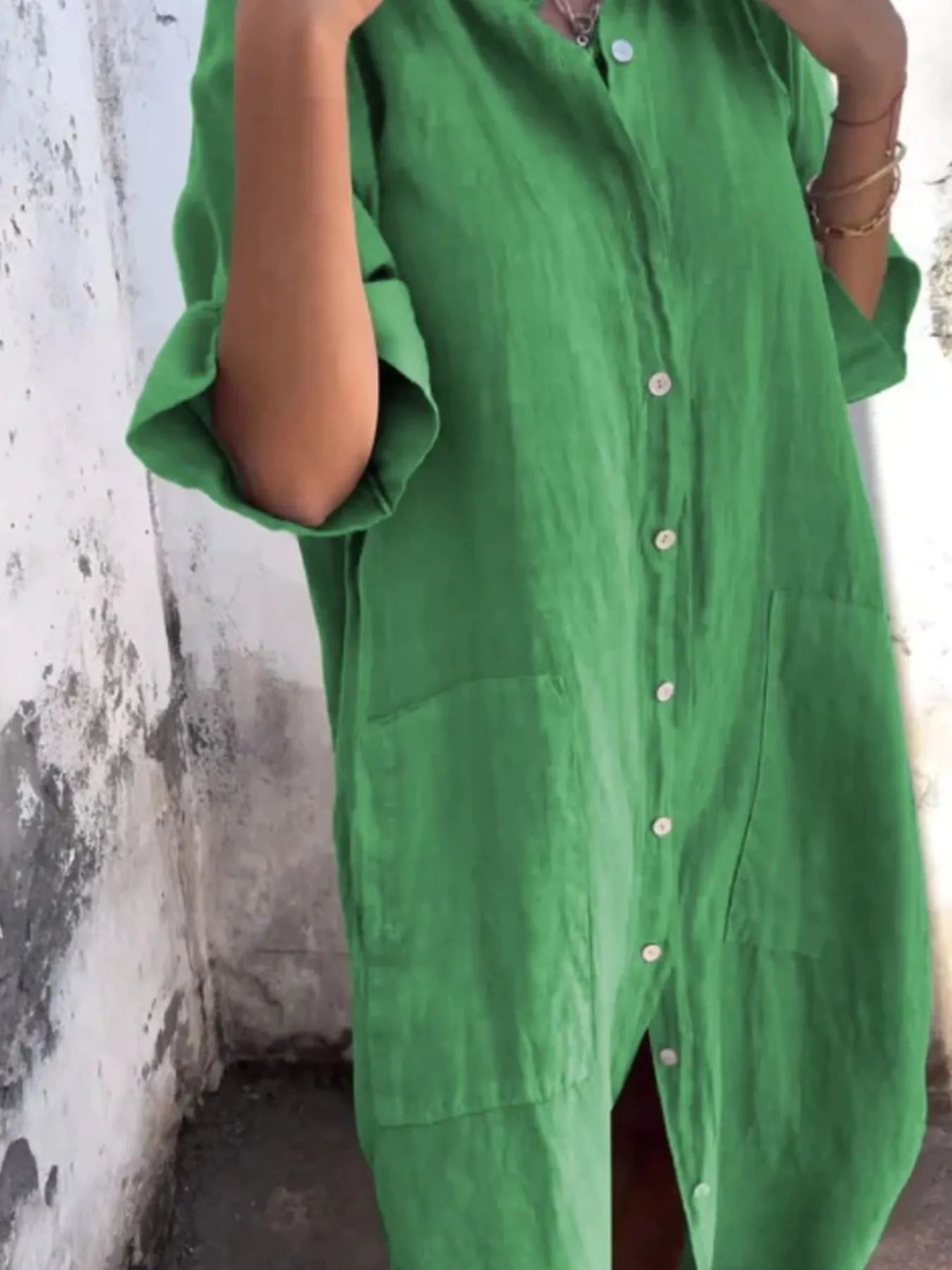 Full Size Casual Linen Button-Down Shirt Dress Plus Size
