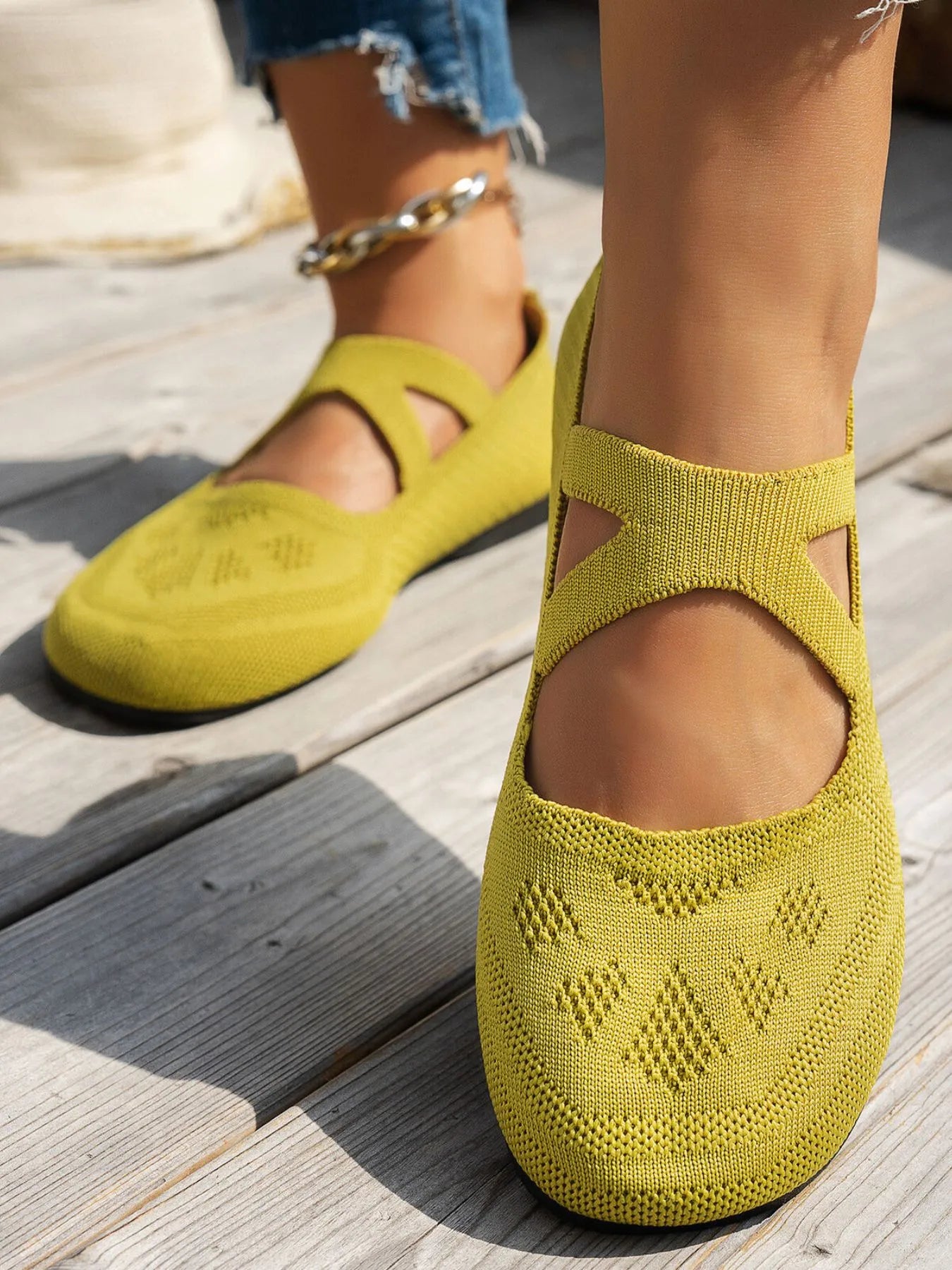 Knit Mary Jane Slip-On Loafers with Strap