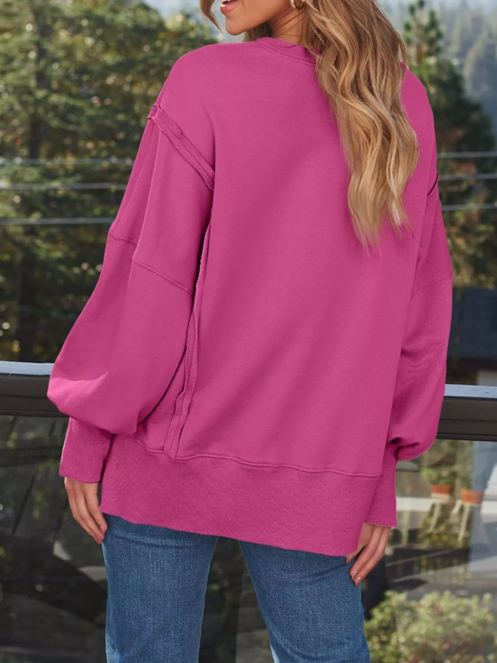 Side Slit Long Sleeve Oversized Sweatshirt