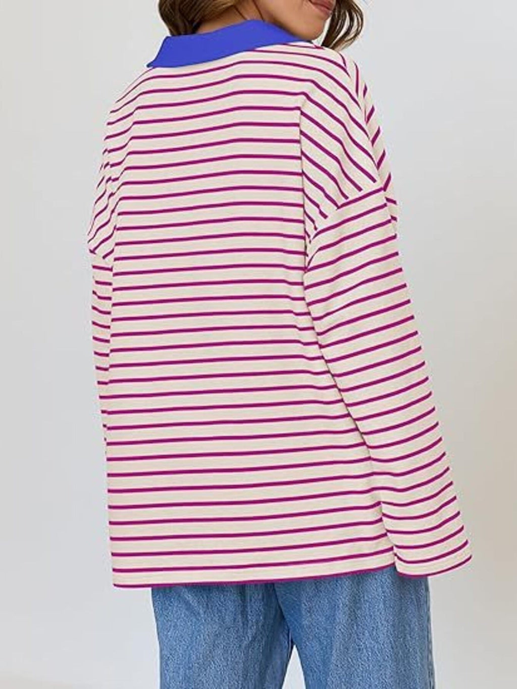 Striped Contrast Collar Long Sleeve Top