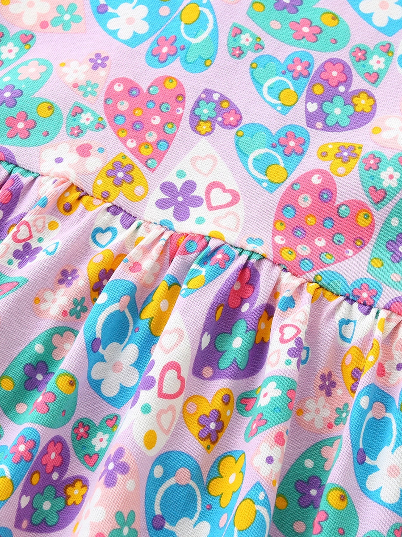 Children's Butterfly & Heart Print Pocket Ruffle Sleeve Dress