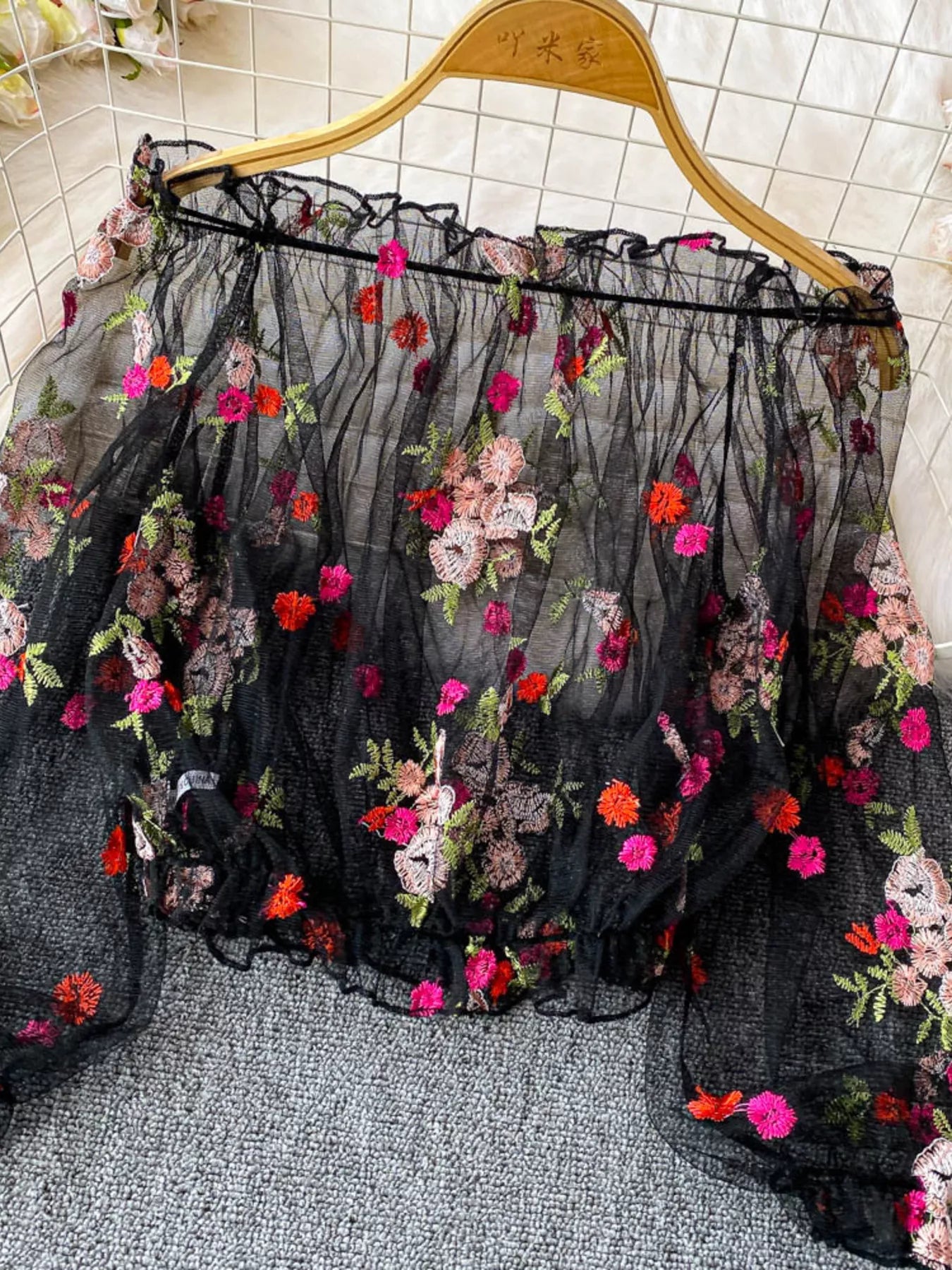 Floral Embroidered Mesh Off-Shoulder Top