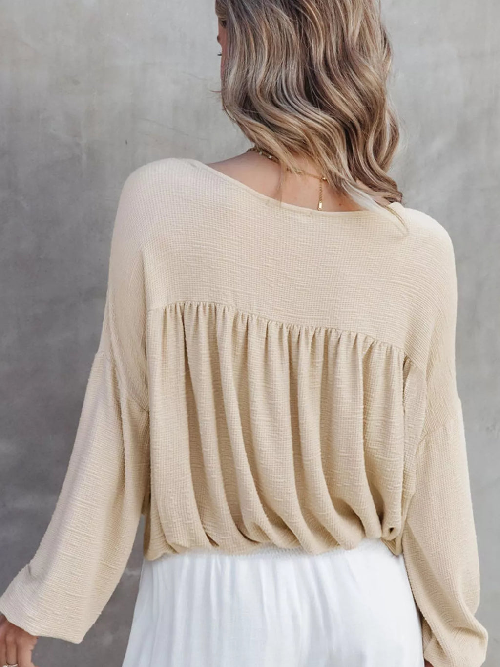 Textured Drop Shoulder Long Sleeve Top