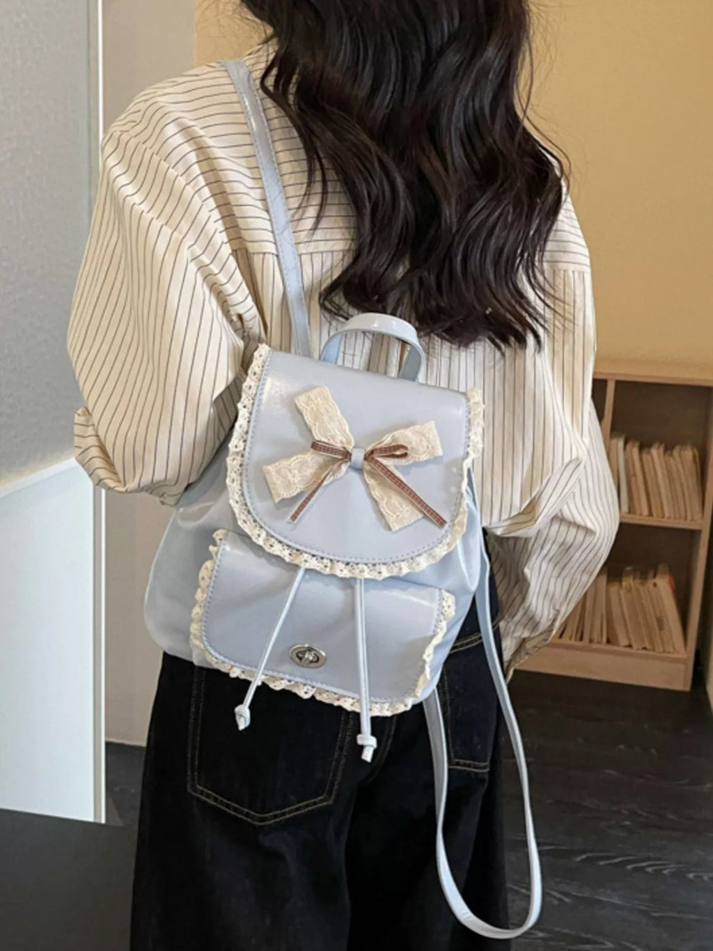 Lace Trim Bow Decor Backpack Bag