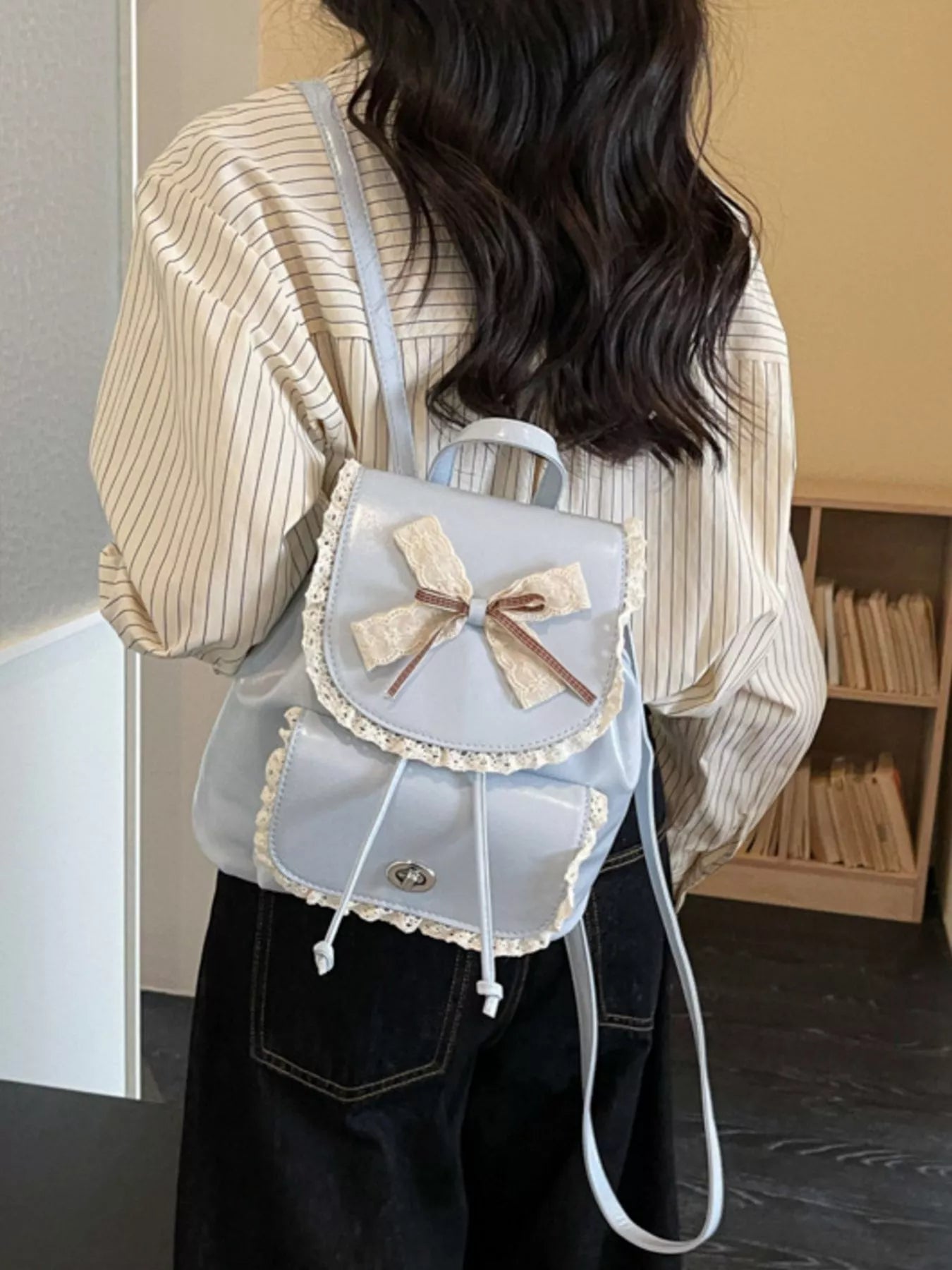 Lace Trim Bow Decor Backpack Bag