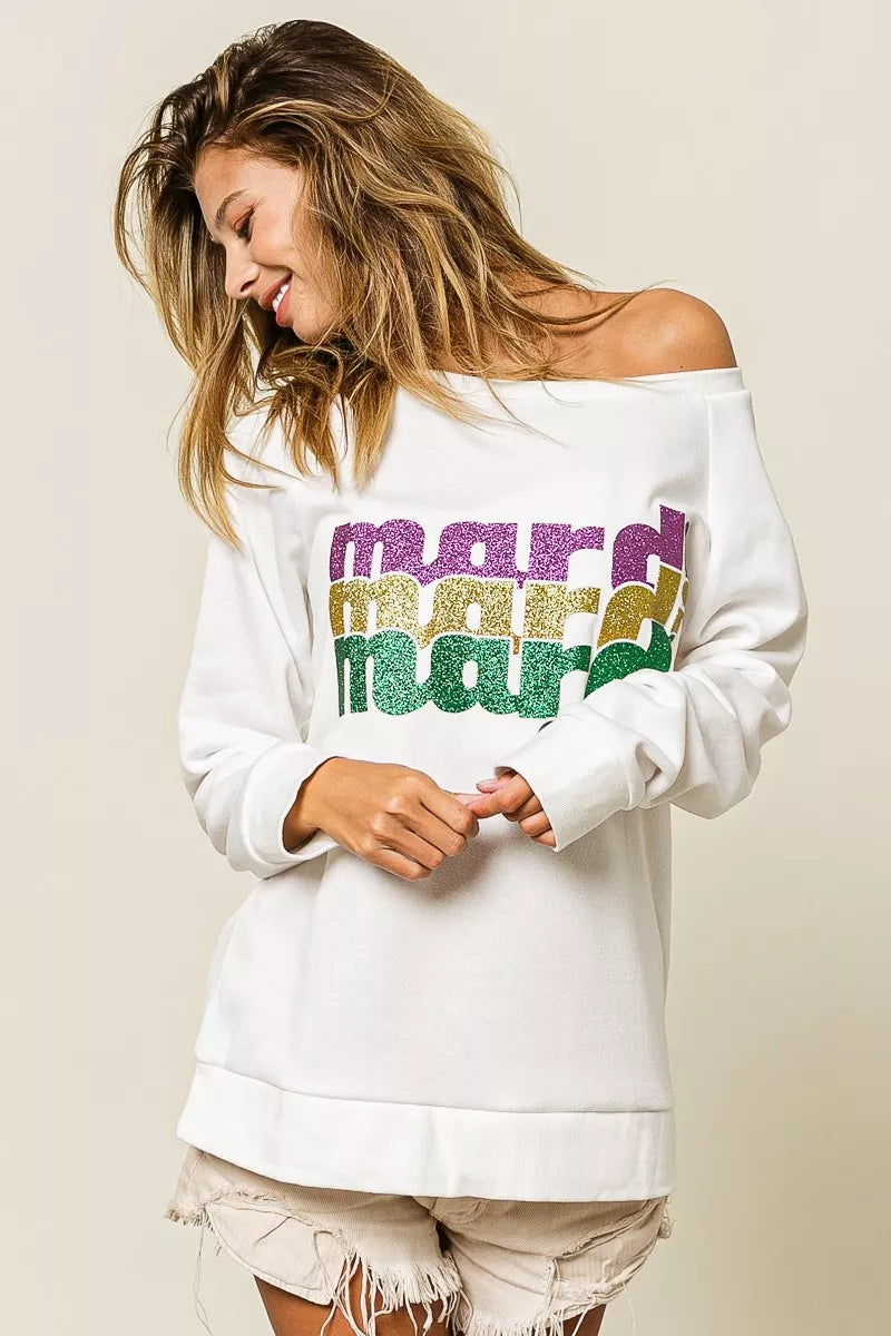 BiBi Mardi Gras Glitter Lettering Sweatshirt