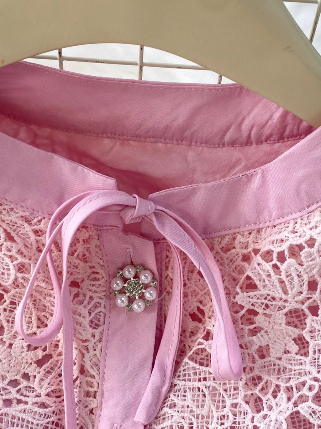 Lace Button Up Top and Skirt Set