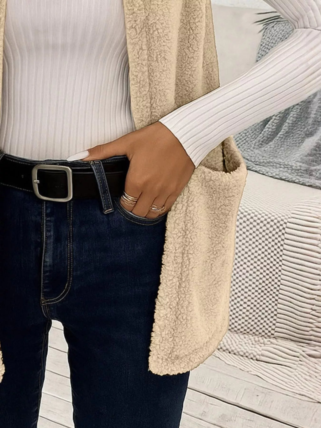 Sleeveless Fuzzy Fleece Vest Coat
