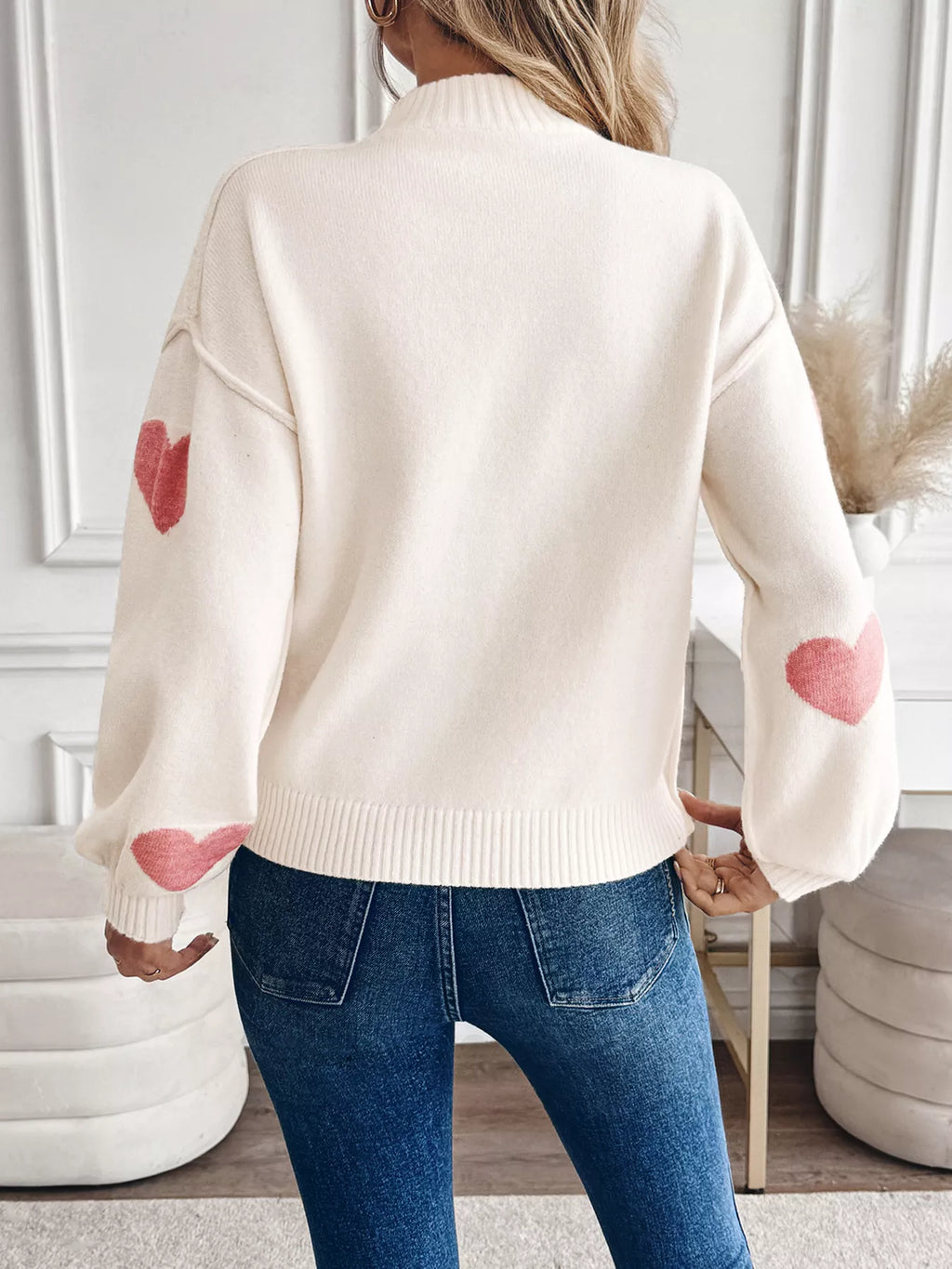 Heart Mock Neck Long Sleeve Sweater
