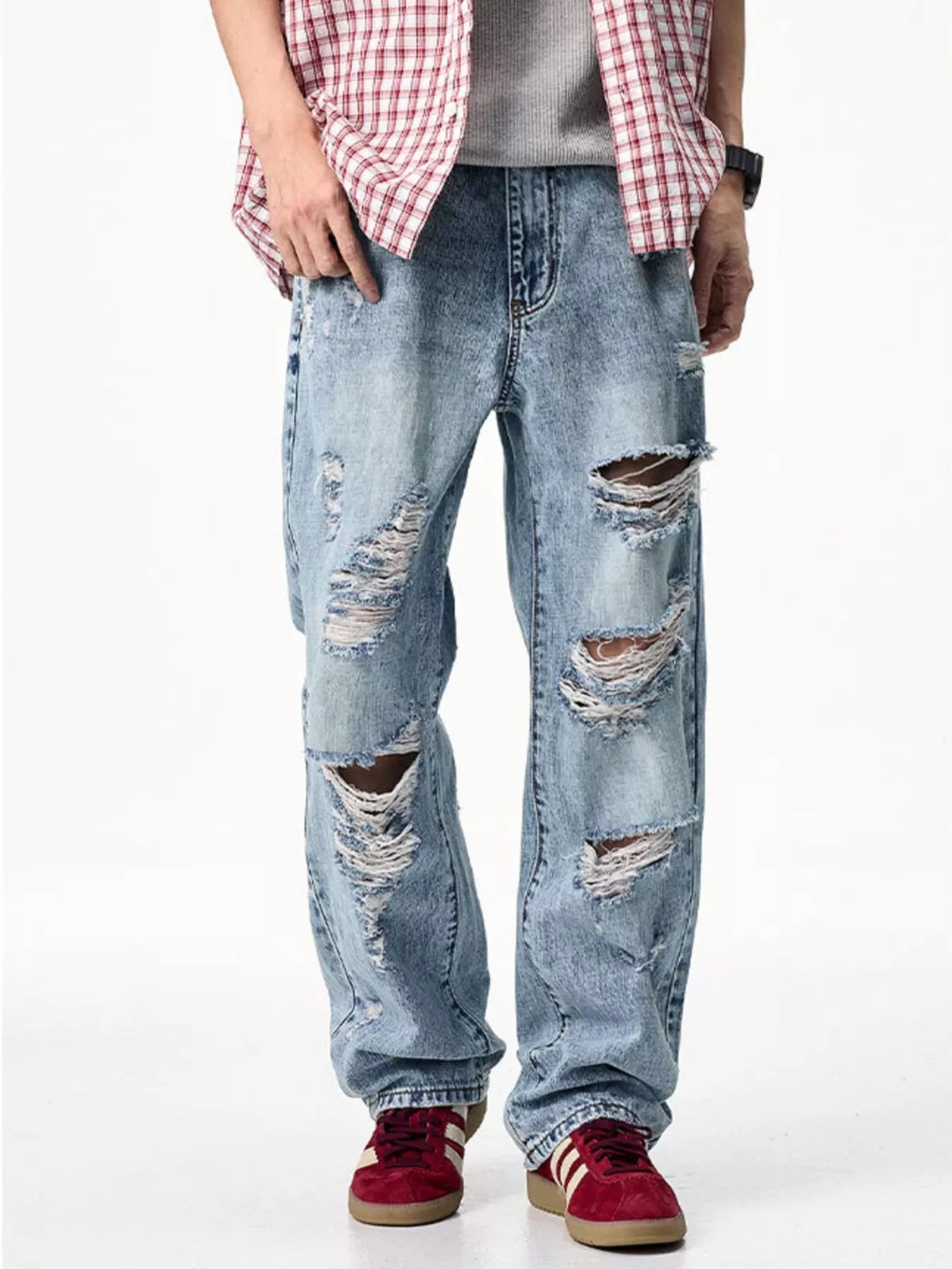 Men's Distressed Wide Leg Jeans