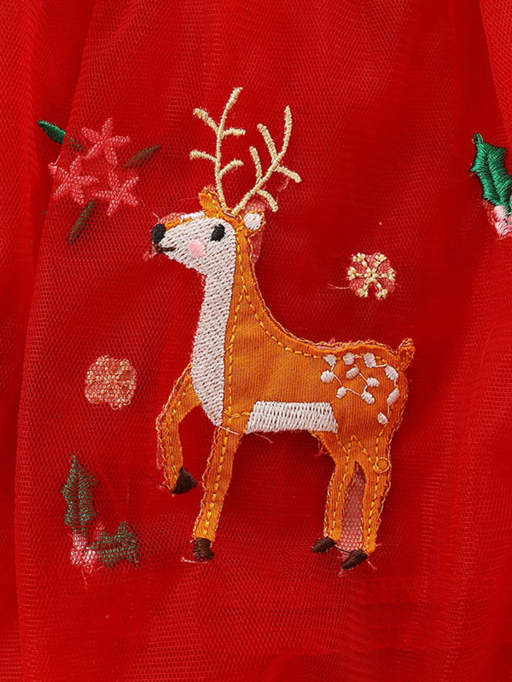 Children's Elk Embroidered Tulle Dress