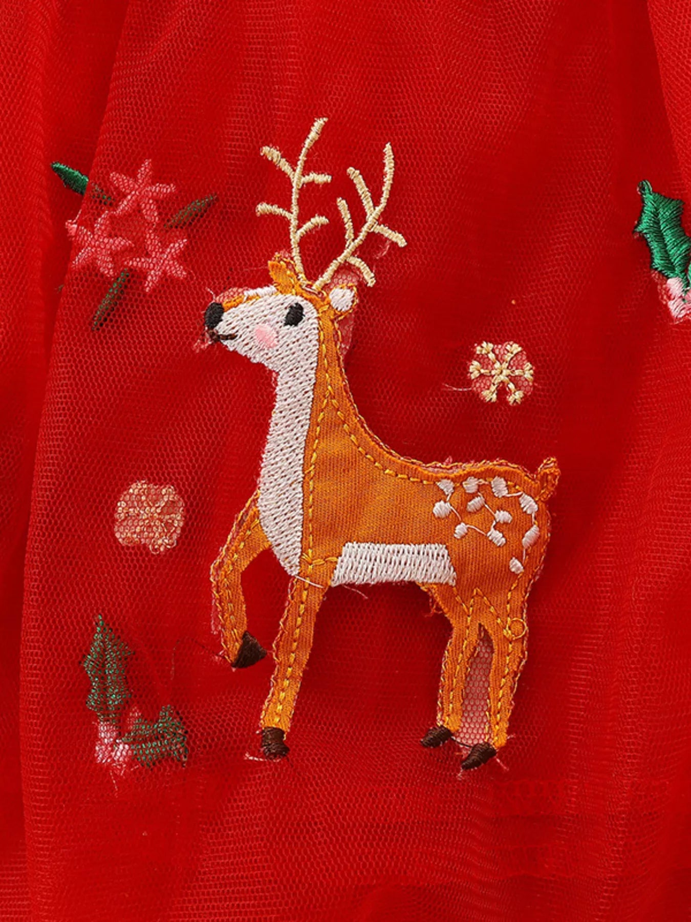 Children's Elk Embroidered Tulle Dress