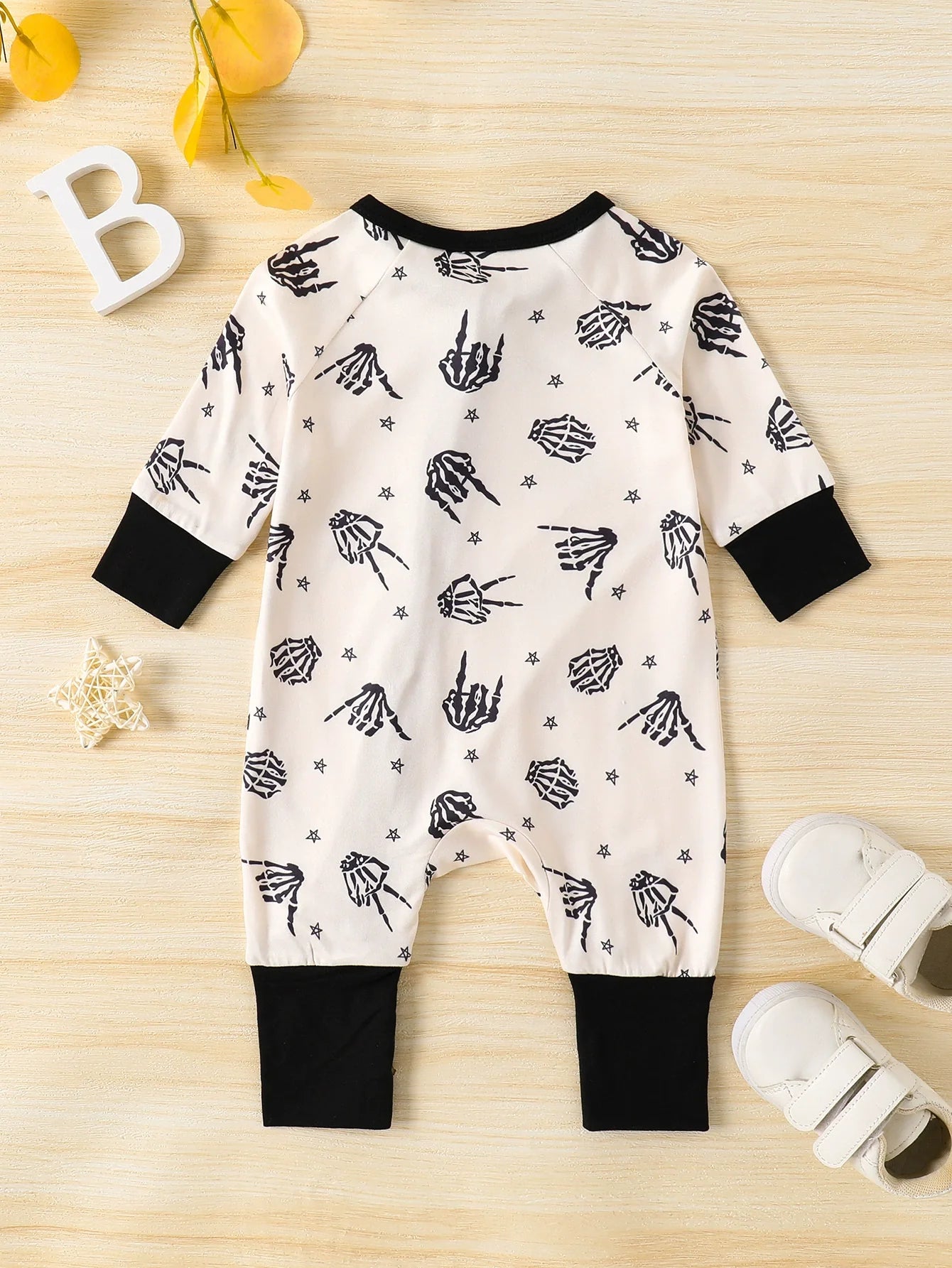 Children's Skeleton Hand Print Zipper Front One-Piece