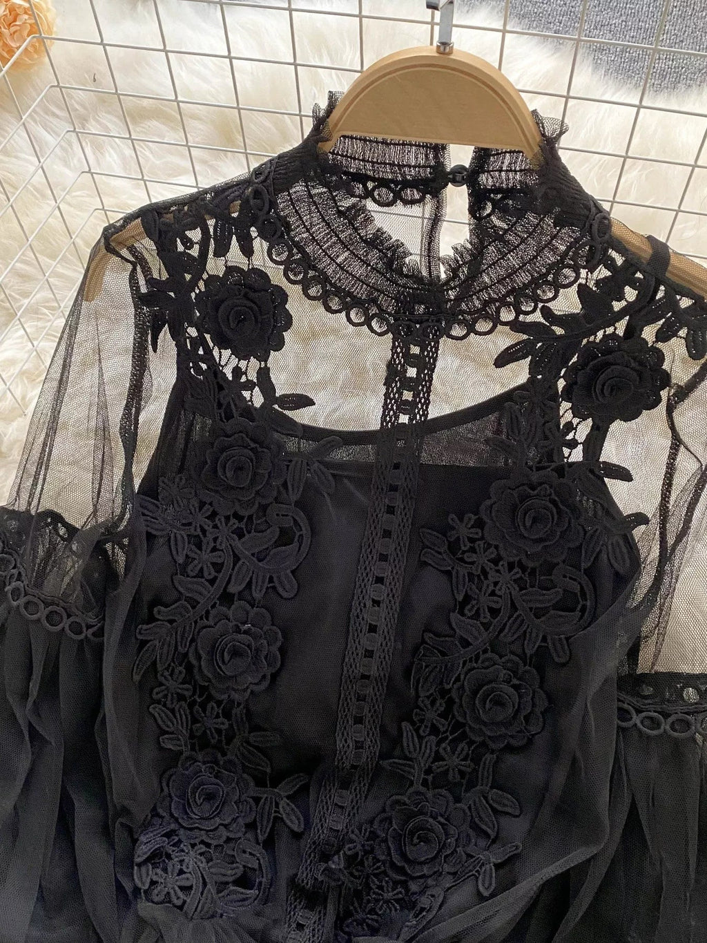 Floral Lace Blouse & Cami Set