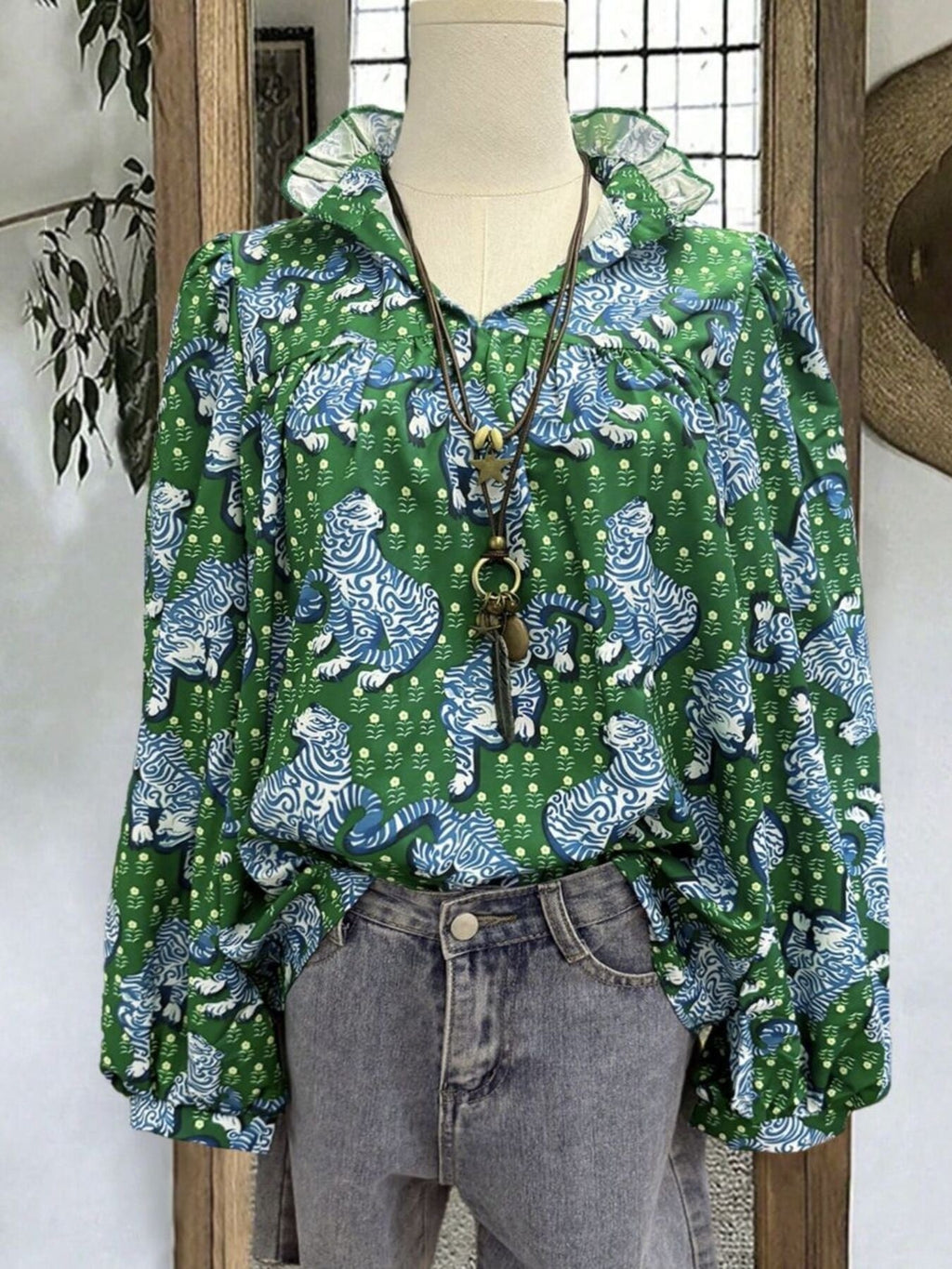 Tiger Print Long Sleeve Blouse